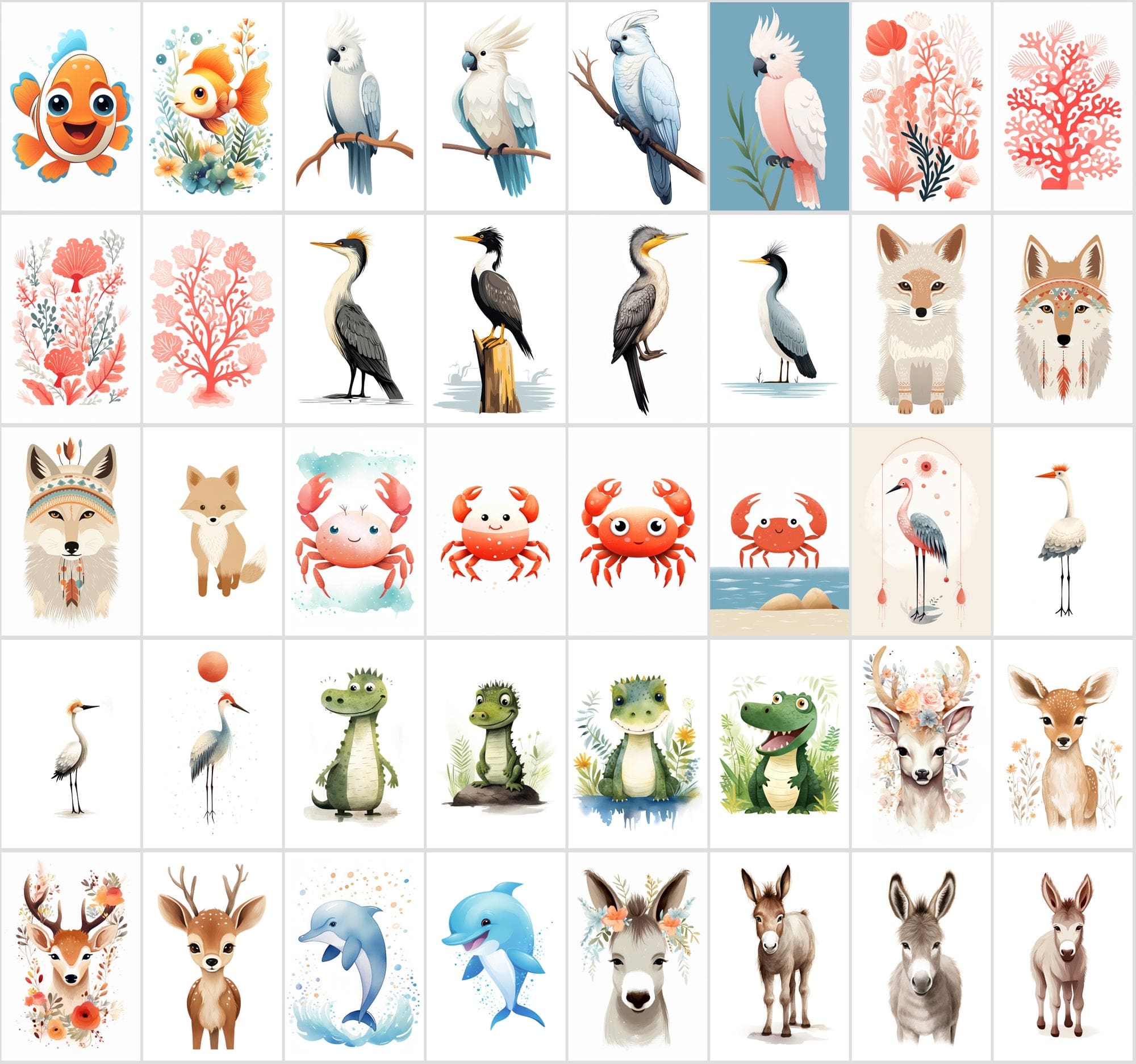 570 Cute Animal Illustrations Bundle Digital Download Sumobundle