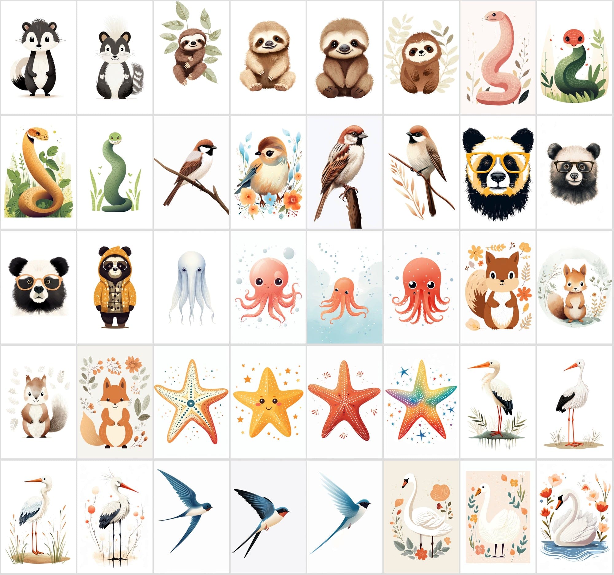 570 Cute Animal Illustrations Bundle Digital Download Sumobundle