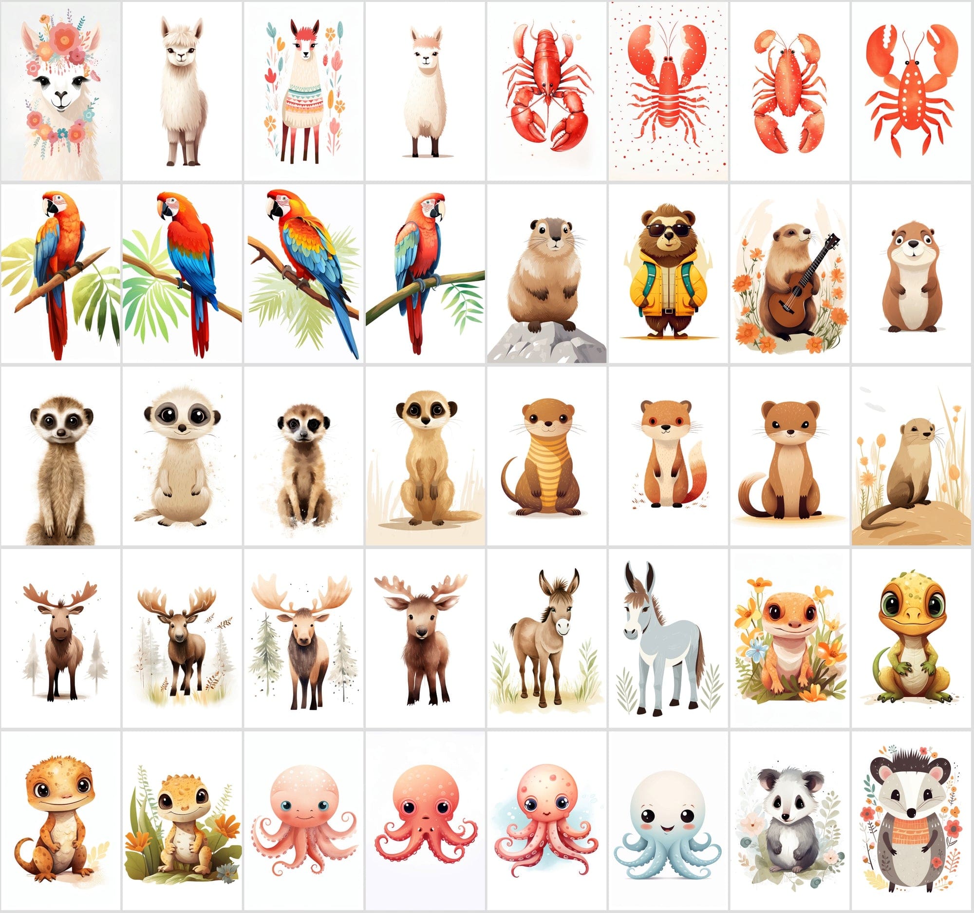 570 Cute Animal Illustrations Bundle Digital Download Sumobundle