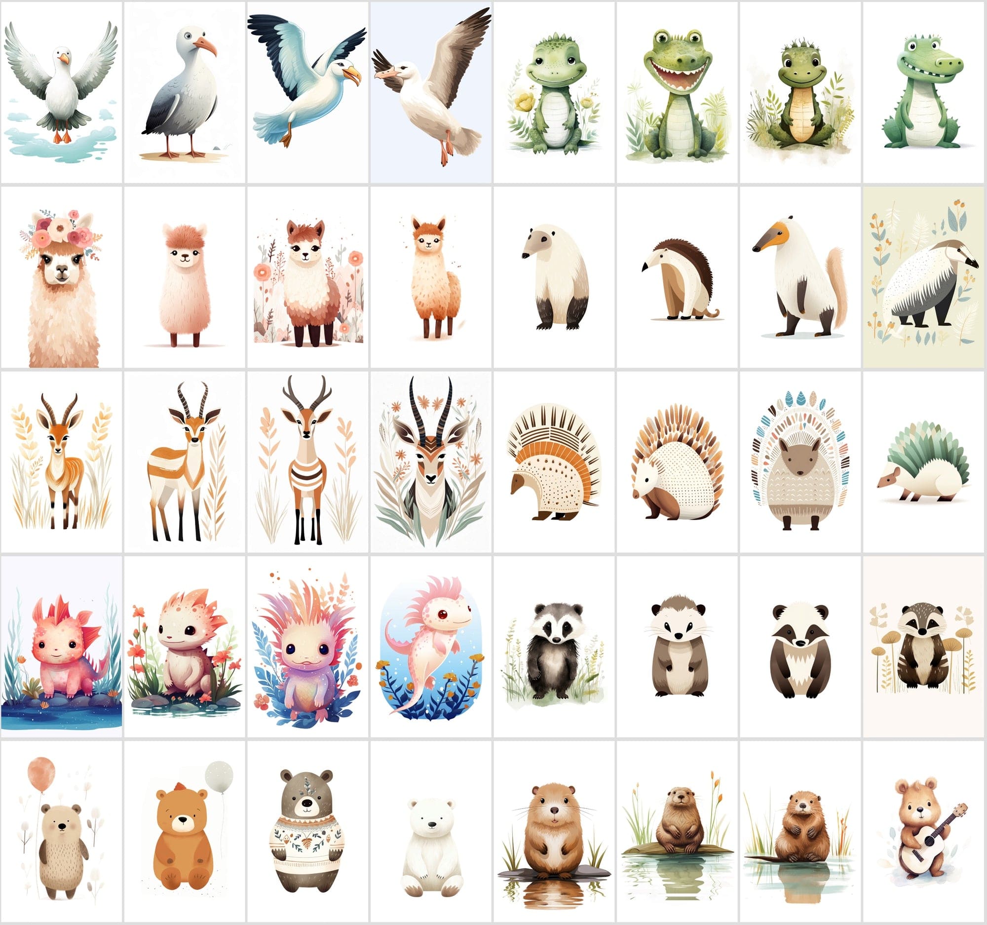 570 Cute Animal Illustrations Bundle Digital Download Sumobundle