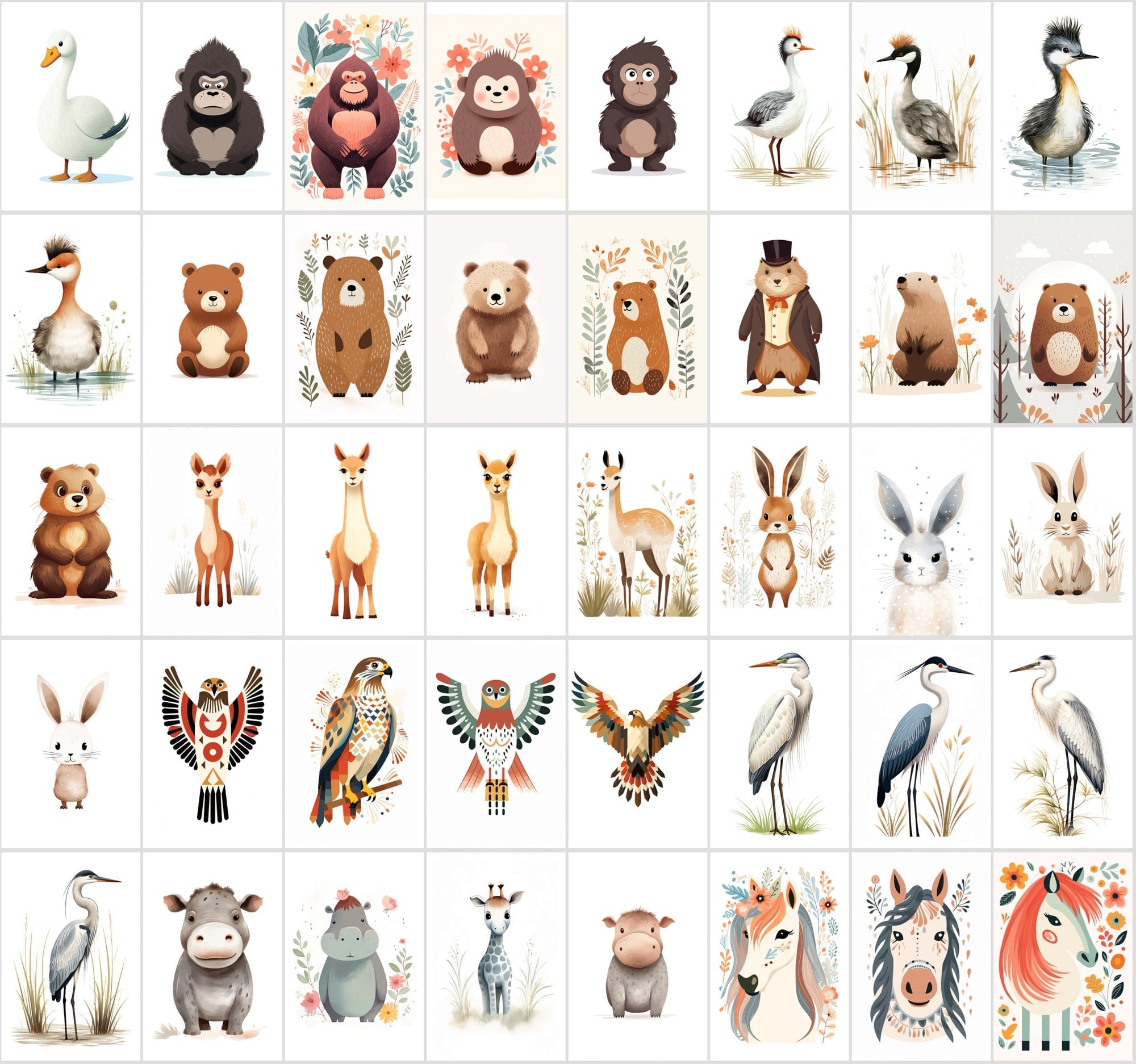 570 Cute Animal Illustrations Bundle Digital Download Sumobundle