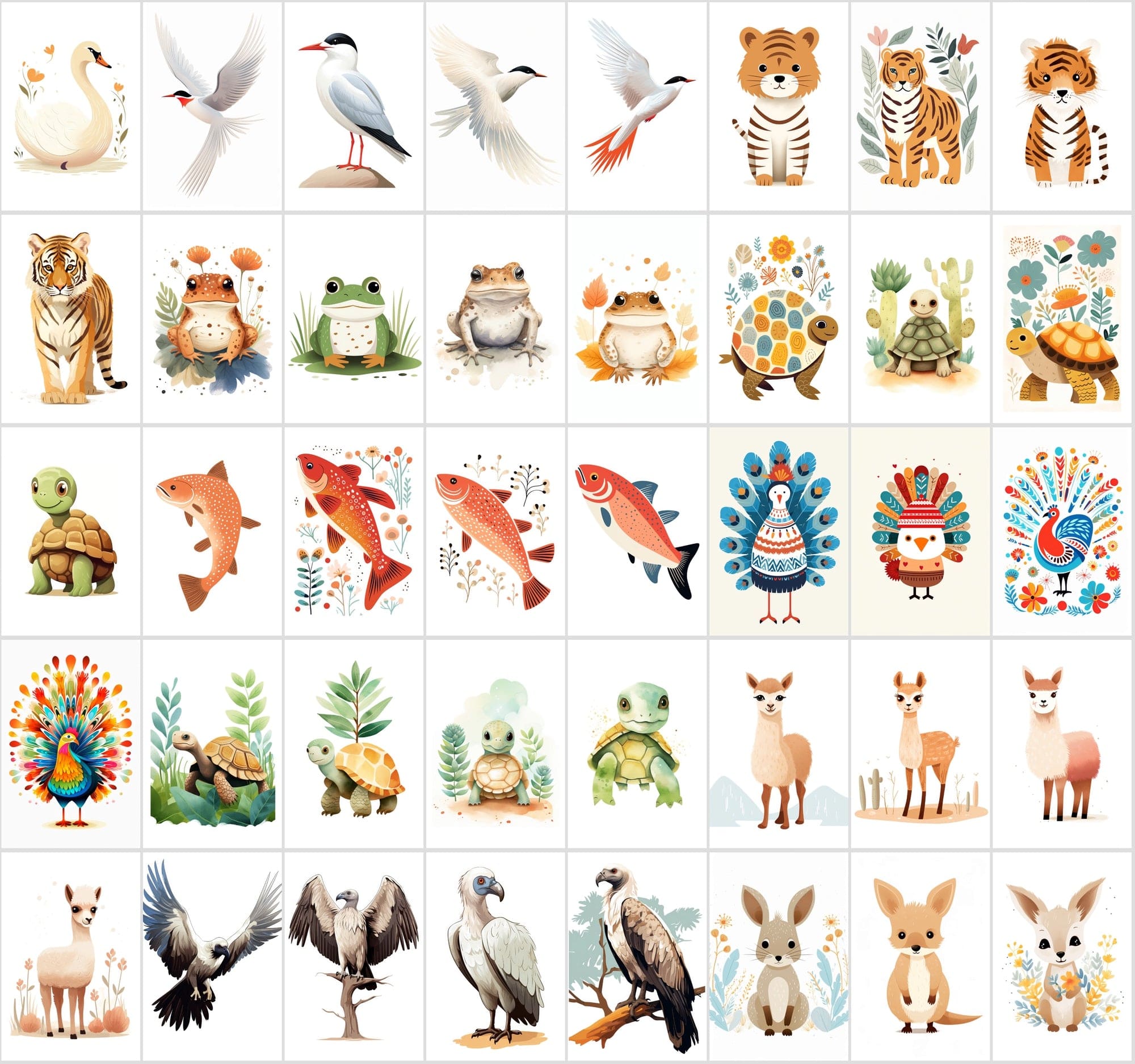 570 Cute Animal Illustrations Bundle Digital Download Sumobundle