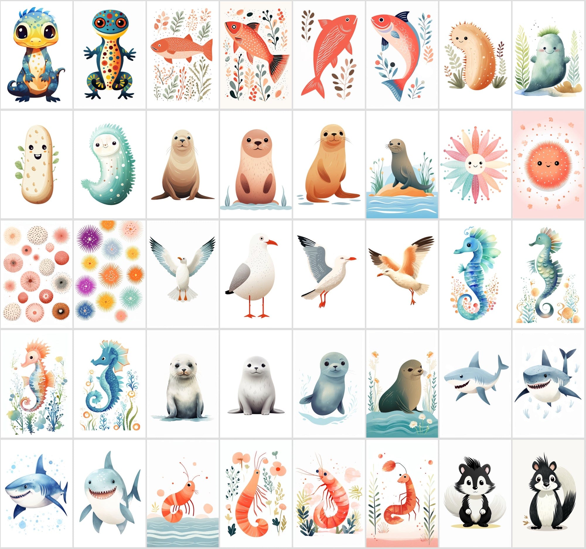 570 Cute Animal Illustrations Bundle Digital Download Sumobundle