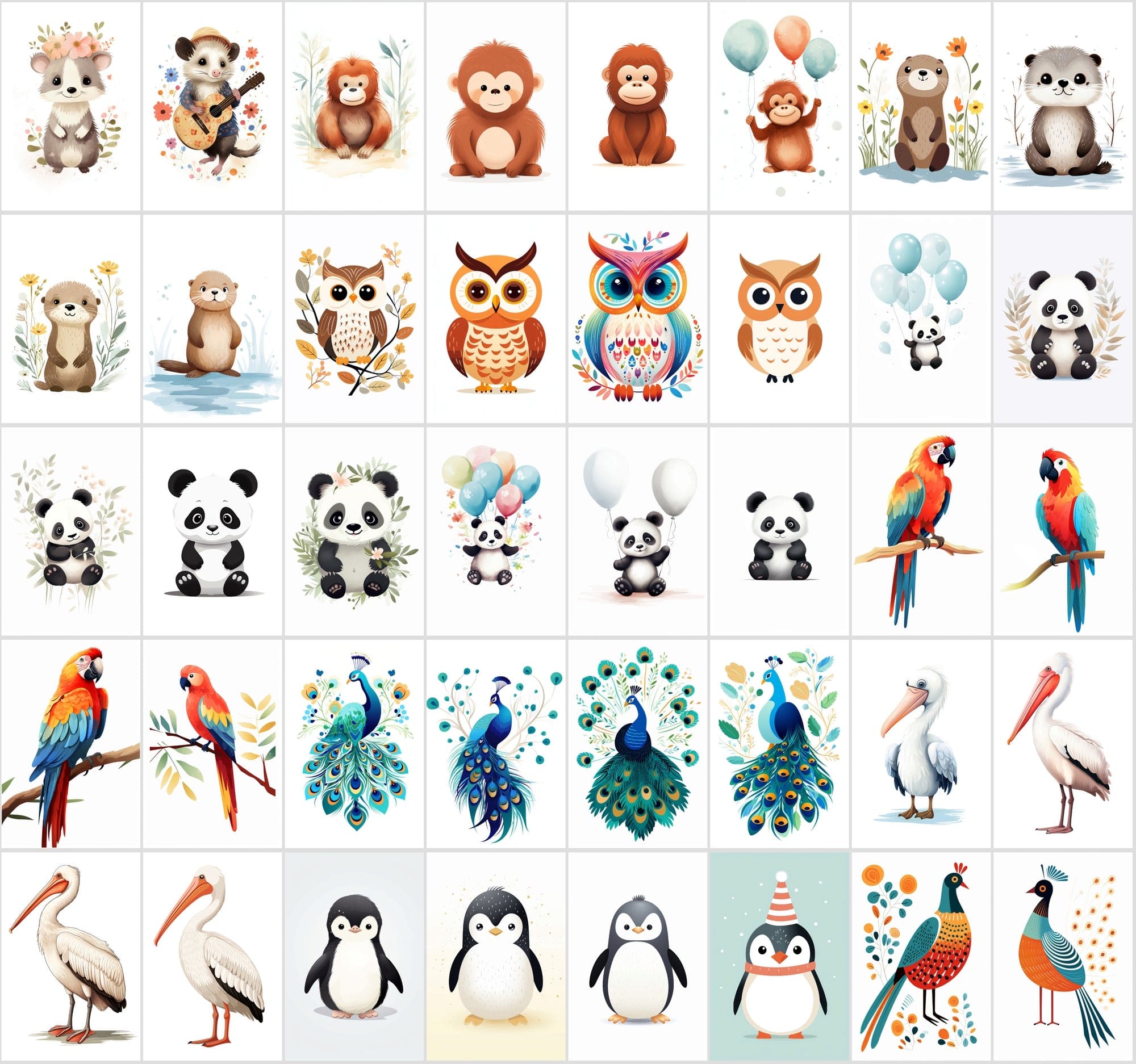 570 Cute Animal Illustrations Bundle Digital Download Sumobundle