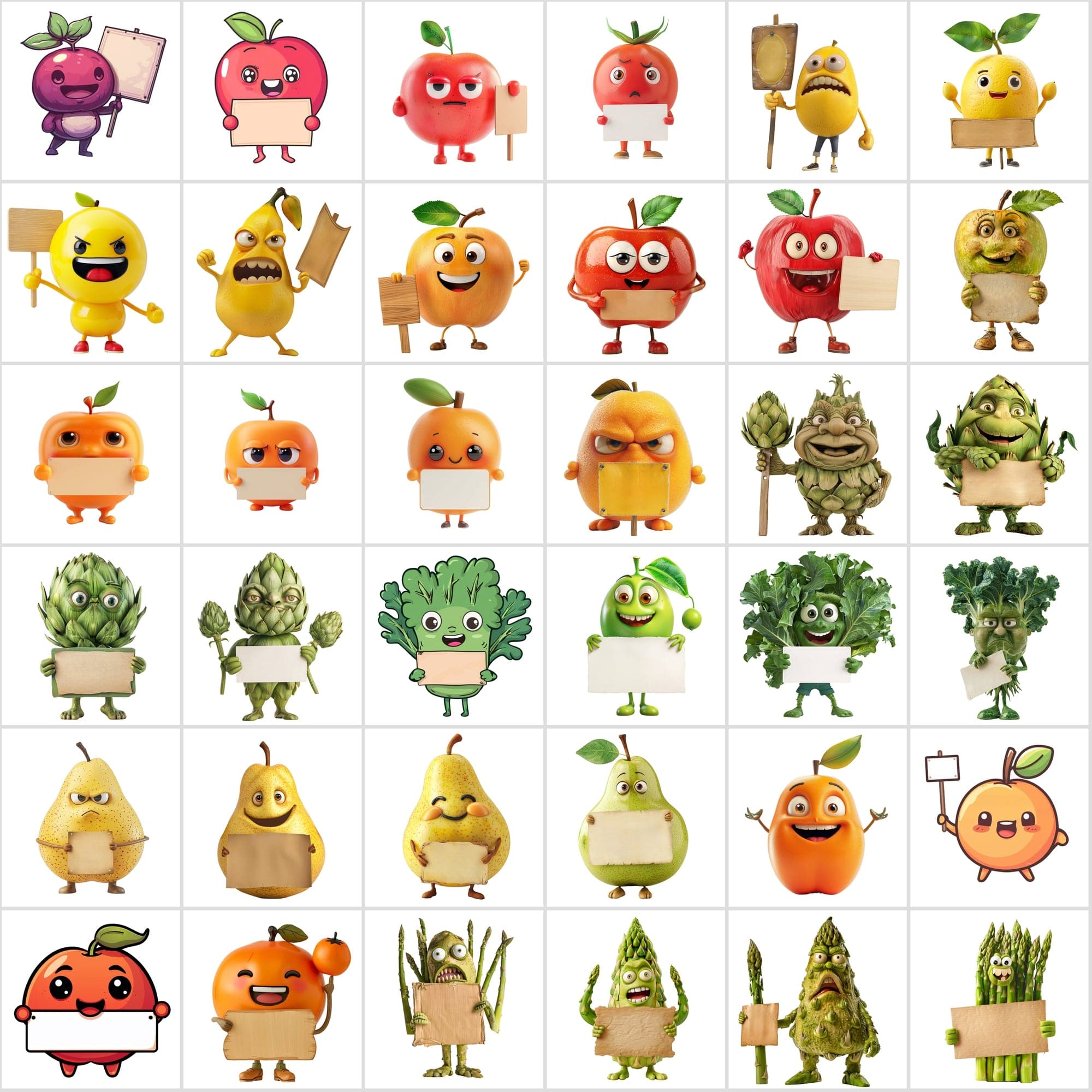 570 Transparent Fruits & Veggies Holding Signs Digital Download Sumobundle