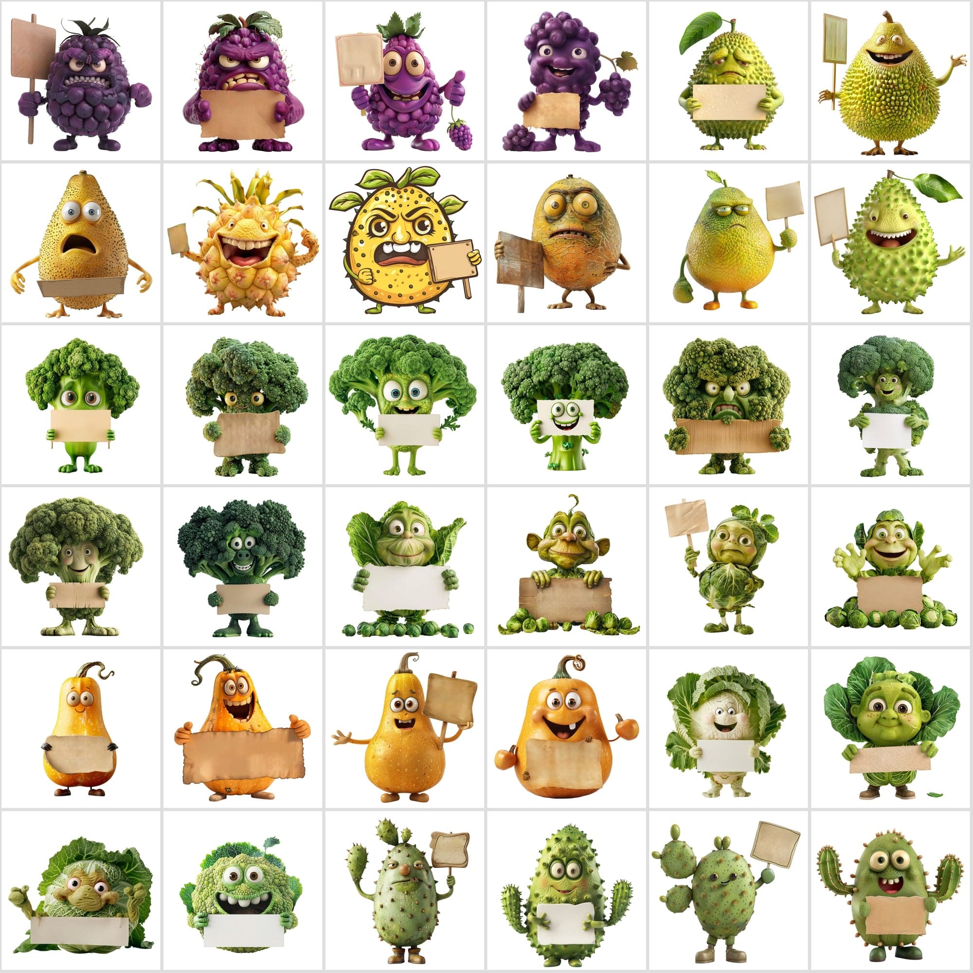 570 Transparent Fruits & Veggies Holding Signs Digital Download Sumobundle