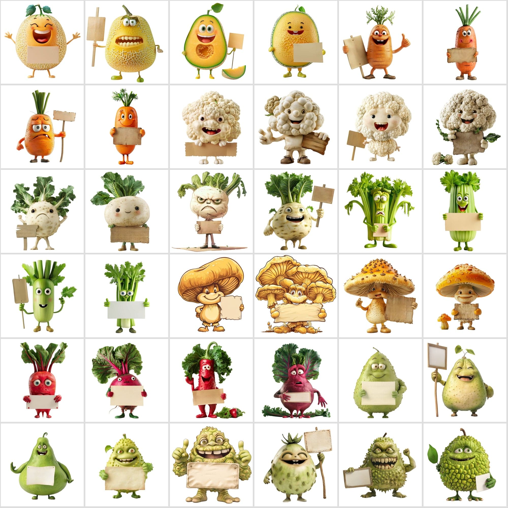 570 Transparent Fruits & Veggies Holding Signs Digital Download Sumobundle