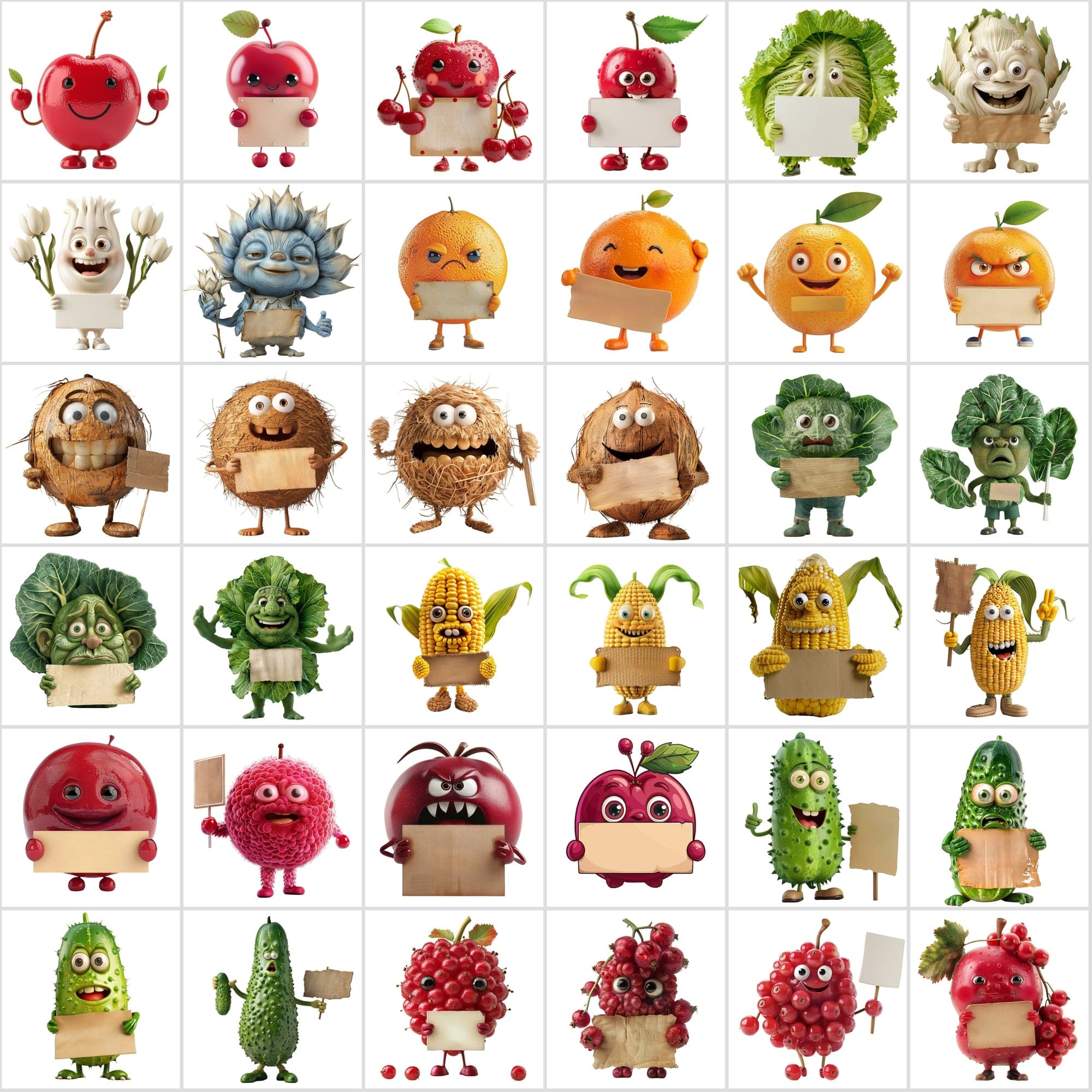 570 Transparent Fruits & Veggies Holding Signs Digital Download Sumobundle