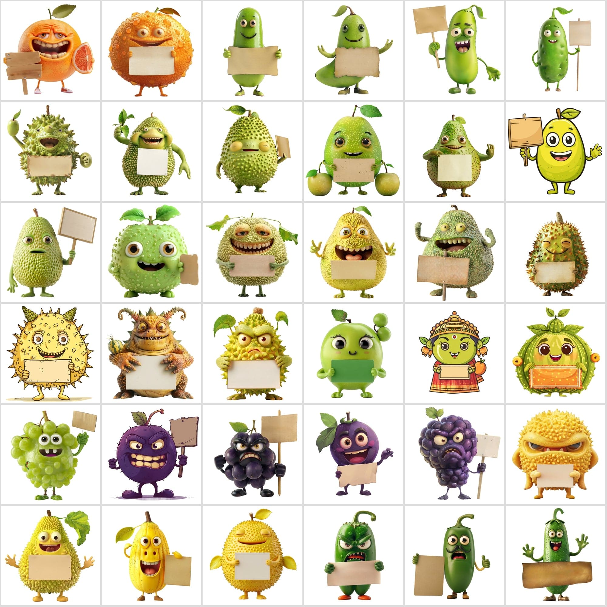 570 Transparent Fruits & Veggies Holding Signs Digital Download Sumobundle