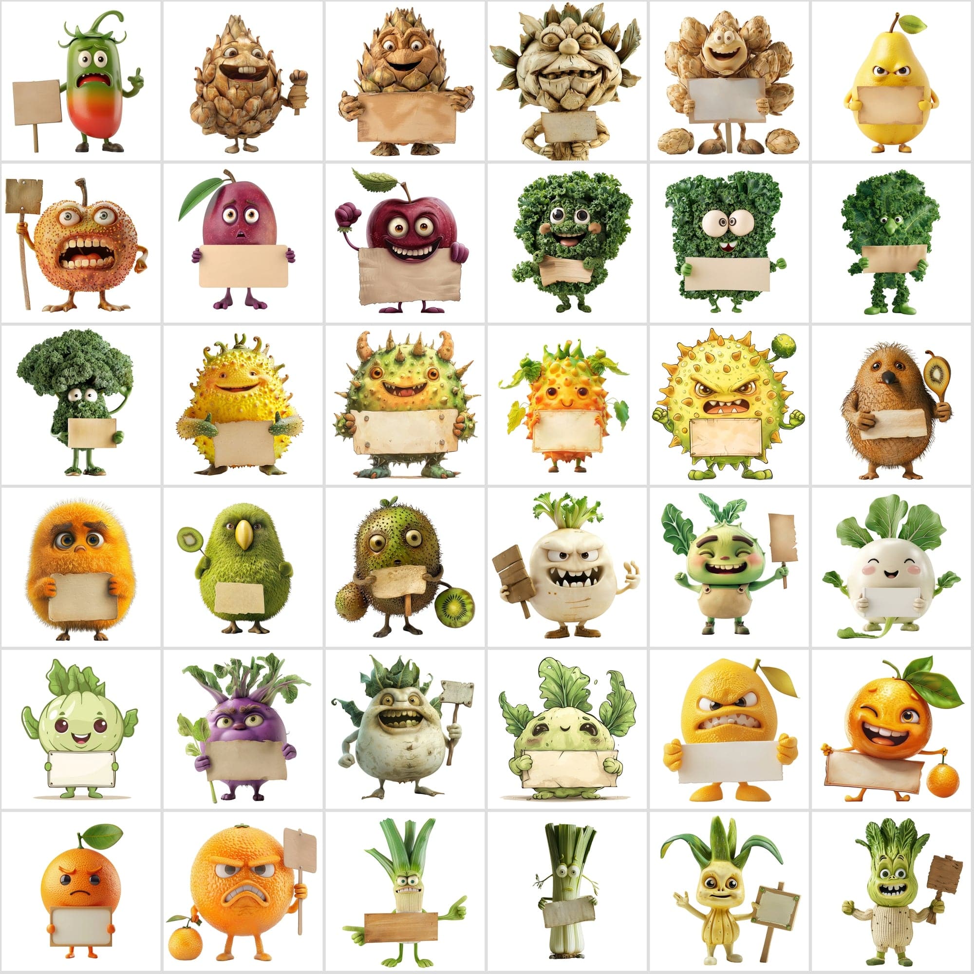 570 Transparent Fruits & Veggies Holding Signs Digital Download Sumobundle