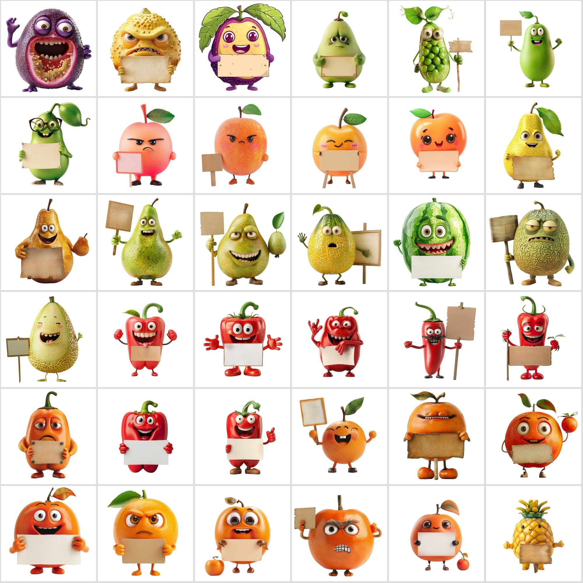 570 Transparent Fruits & Veggies Holding Signs Digital Download Sumobundle