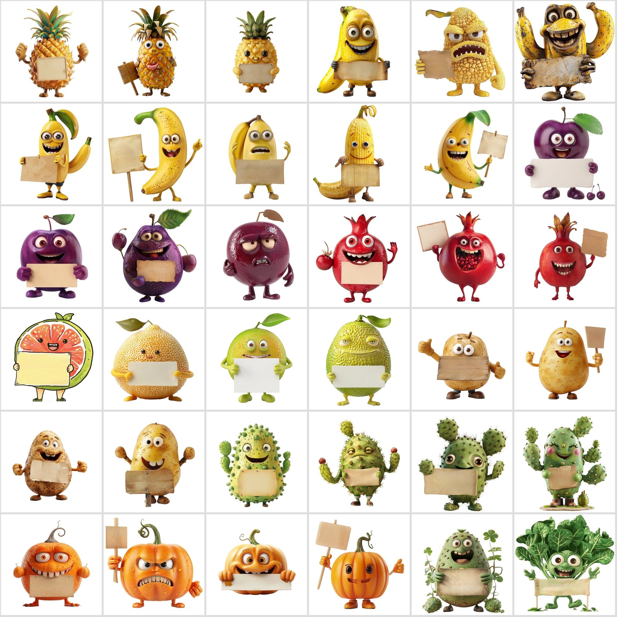 570 Transparent Fruits & Veggies Holding Signs Digital Download Sumobundle