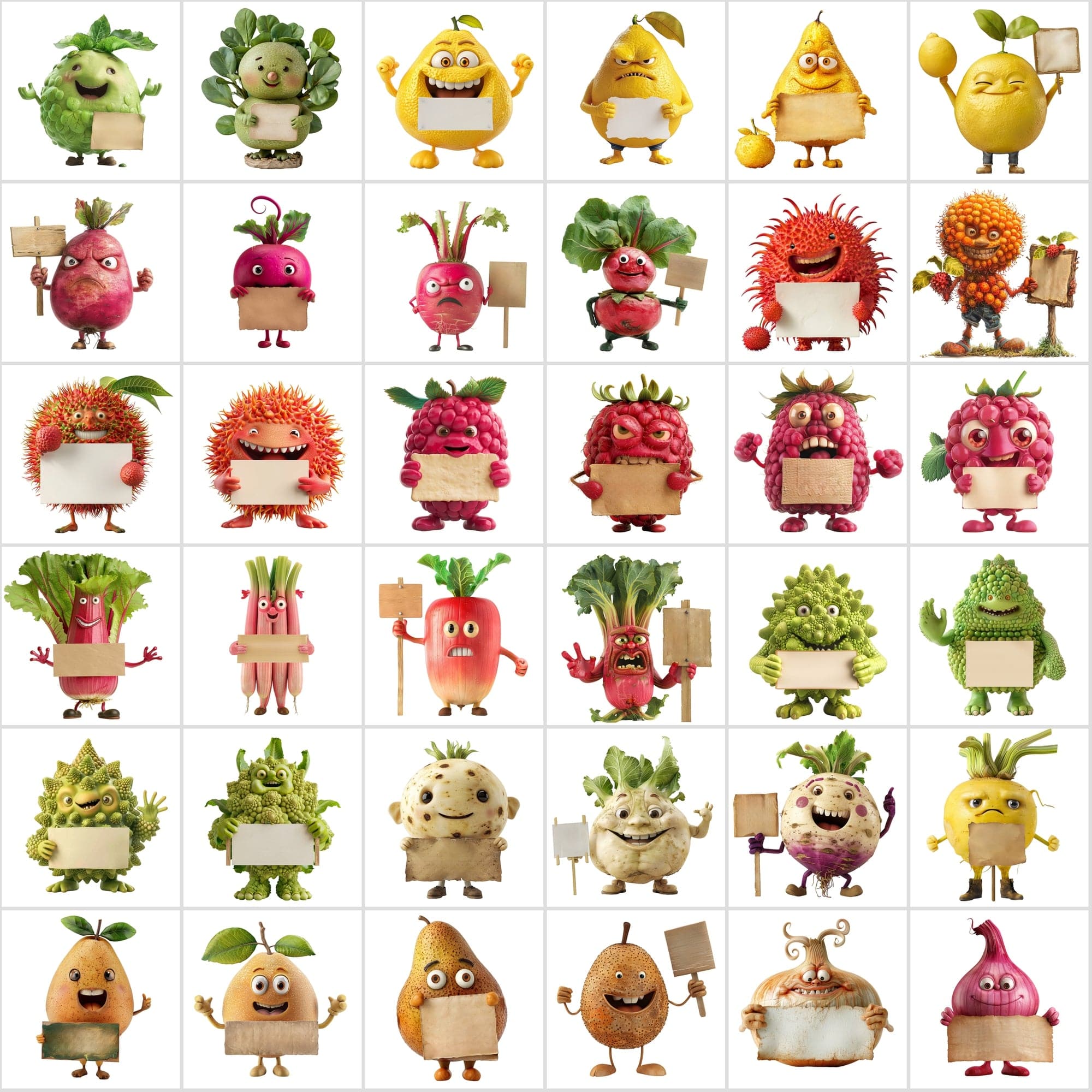 570 Transparent Fruits & Veggies Holding Signs Digital Download Sumobundle