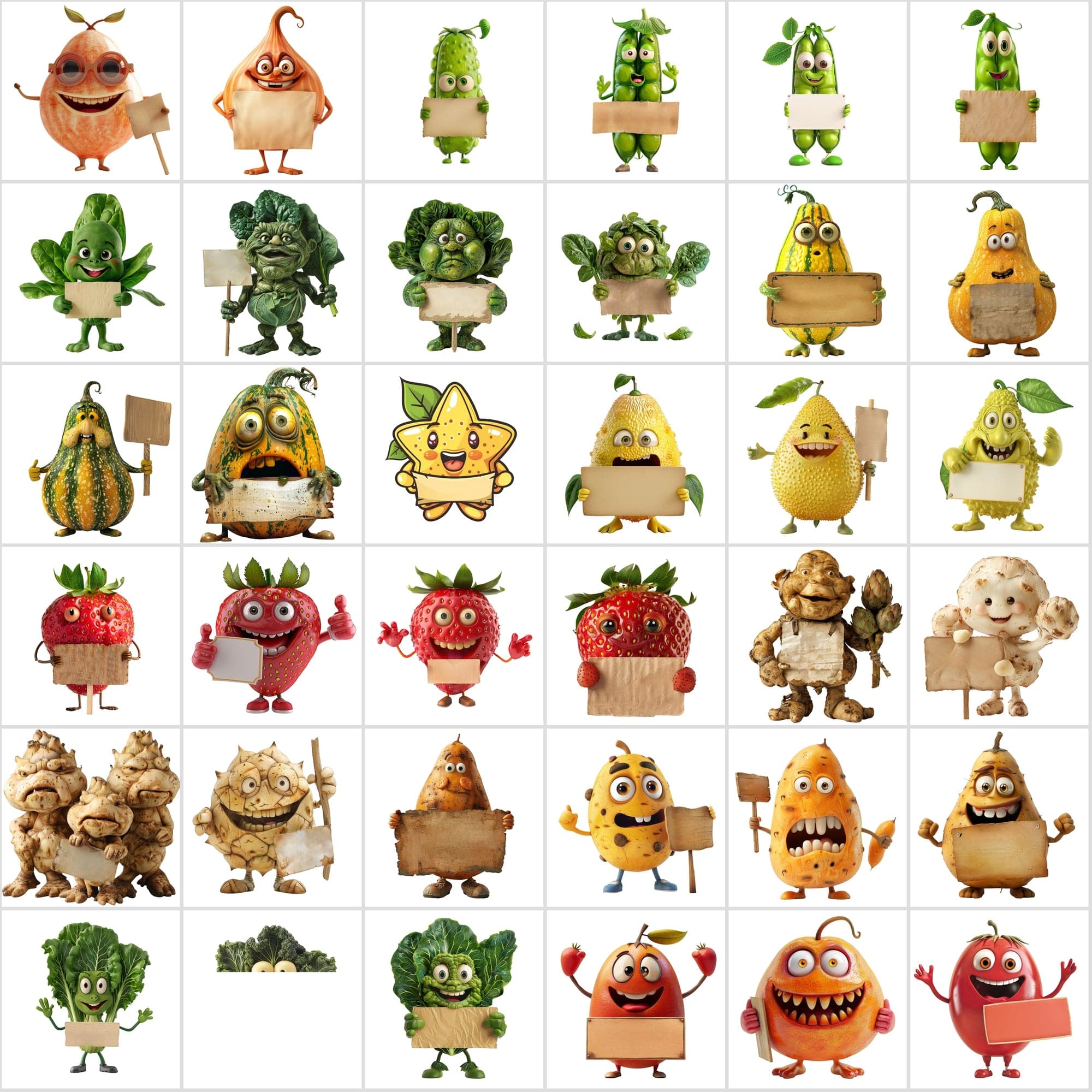 570 Transparent Fruits & Veggies Holding Signs Digital Download Sumobundle