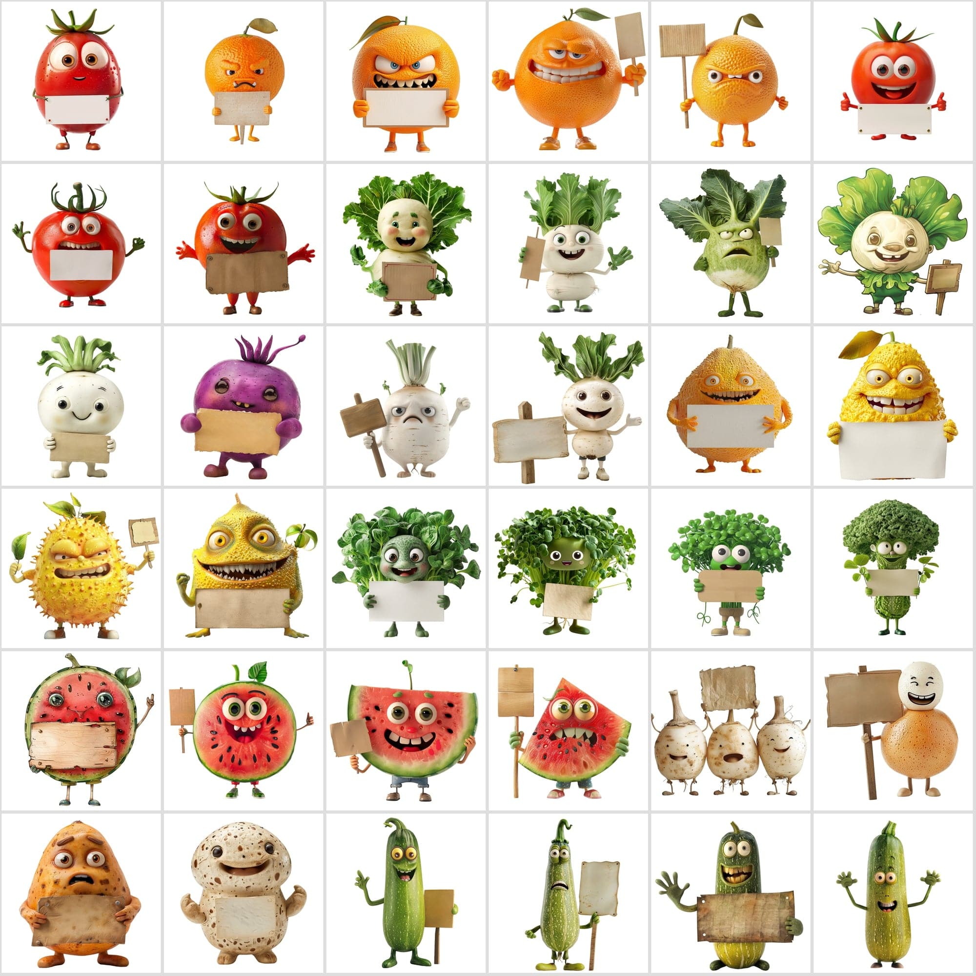 570 Transparent Fruits & Veggies Holding Signs Digital Download Sumobundle