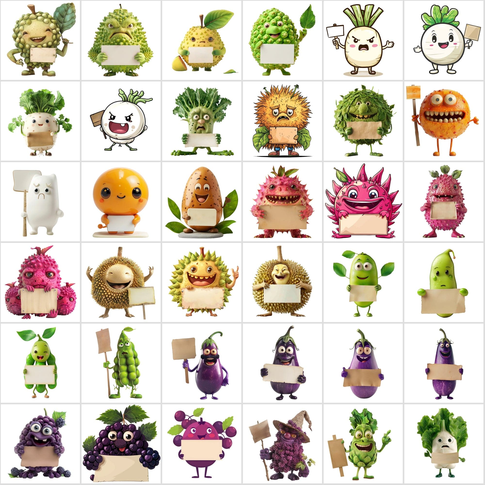 570 Transparent Fruits & Veggies Holding Signs Digital Download Sumobundle