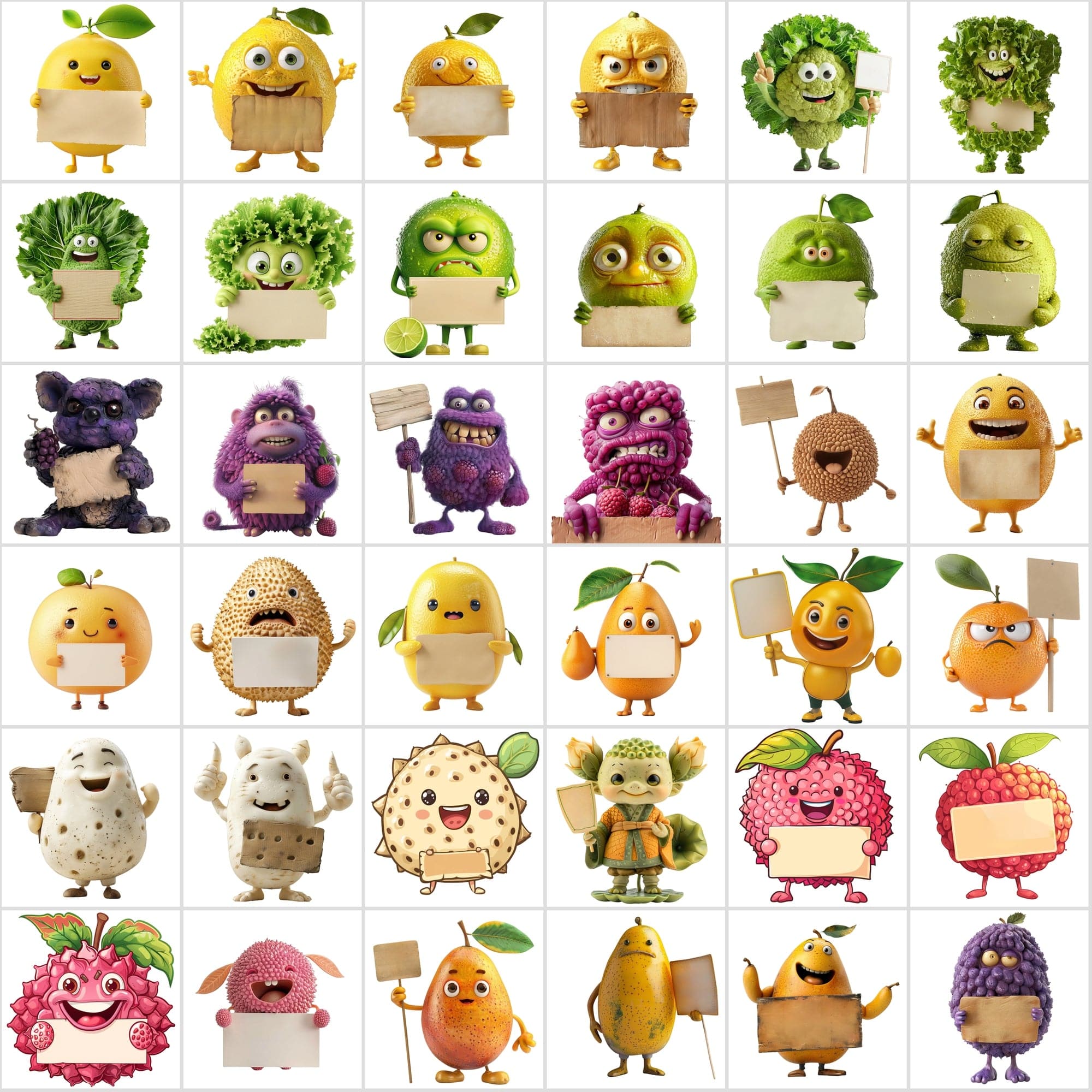 570 Transparent Fruits & Veggies Holding Signs Digital Download Sumobundle