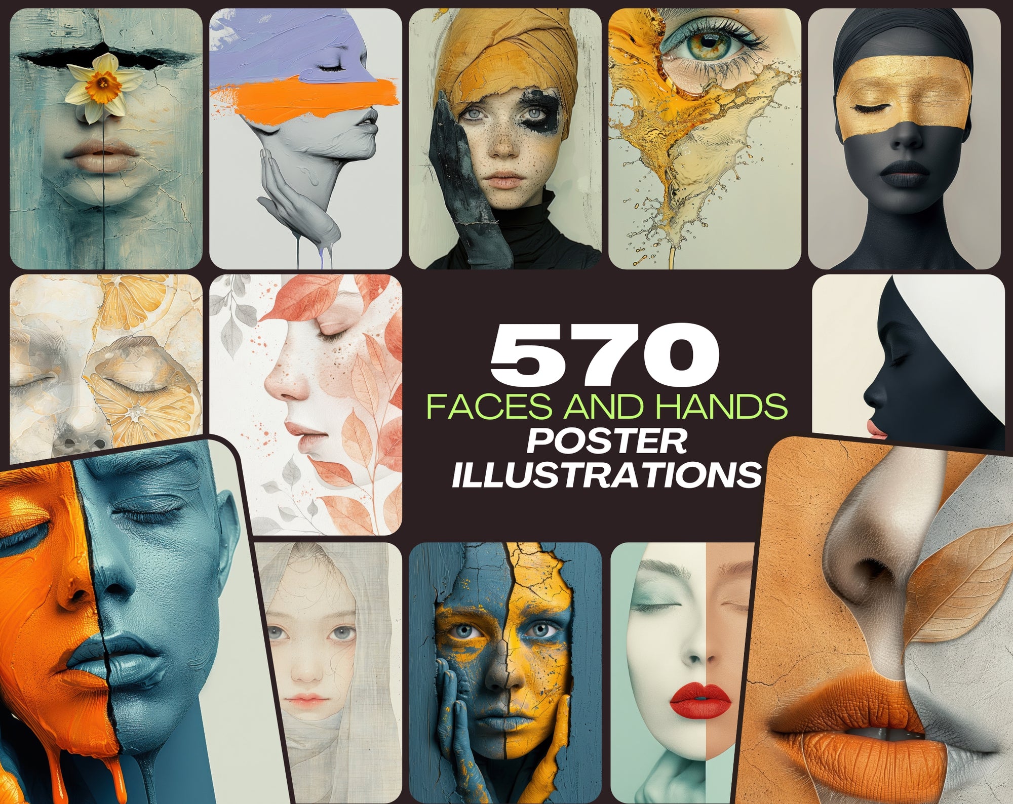 570 Conceptual Face & Hand Images with Commercial License