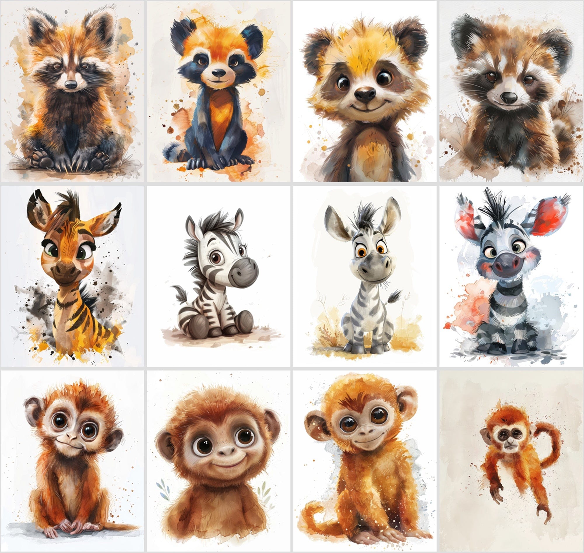 580 Cute Animal Watercolour Illustrations - Commercial License Included Digital Download Sumobundle