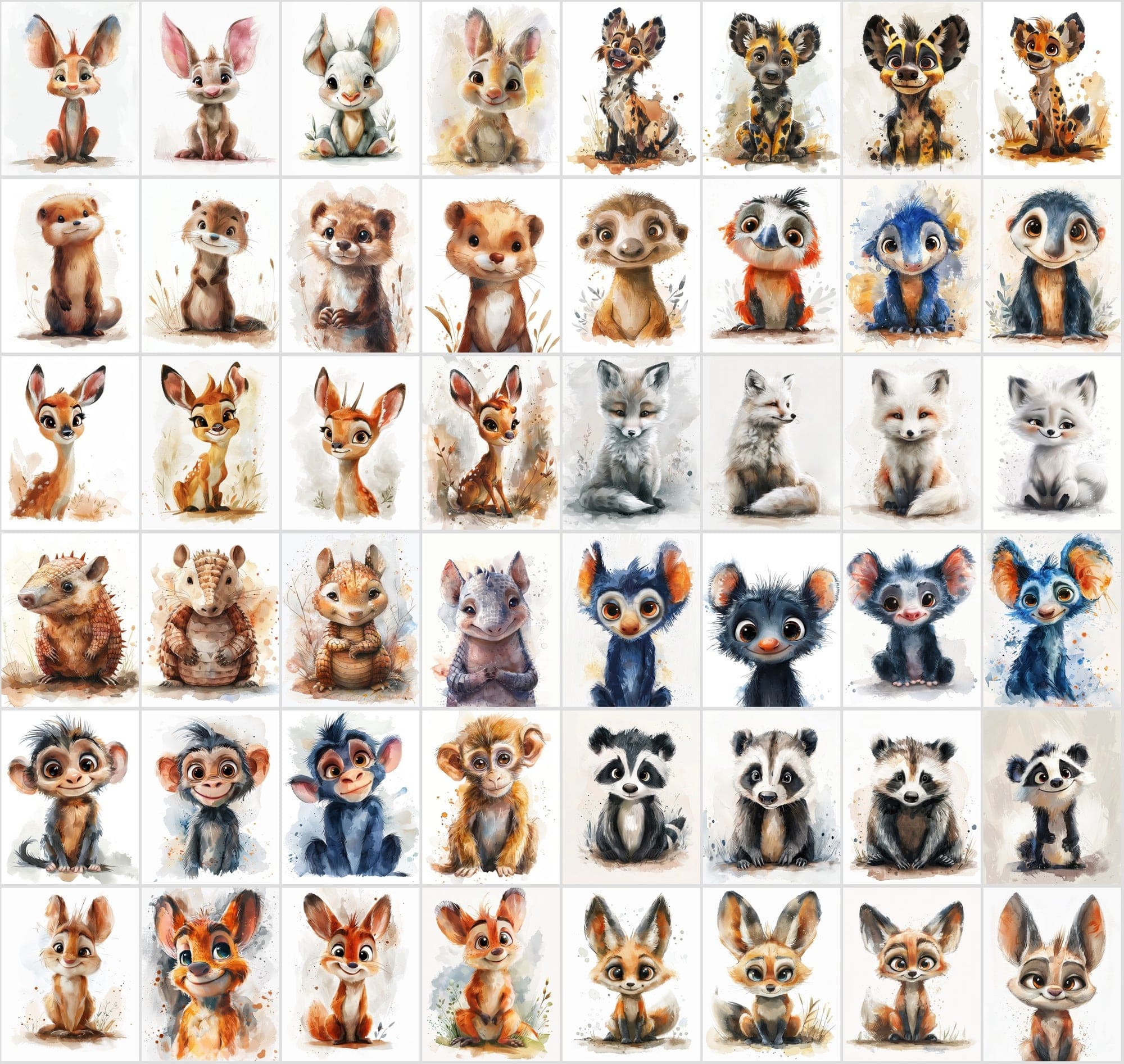 580 Cute Animal Watercolour Illustrations - Commercial License Included Digital Download Sumobundle