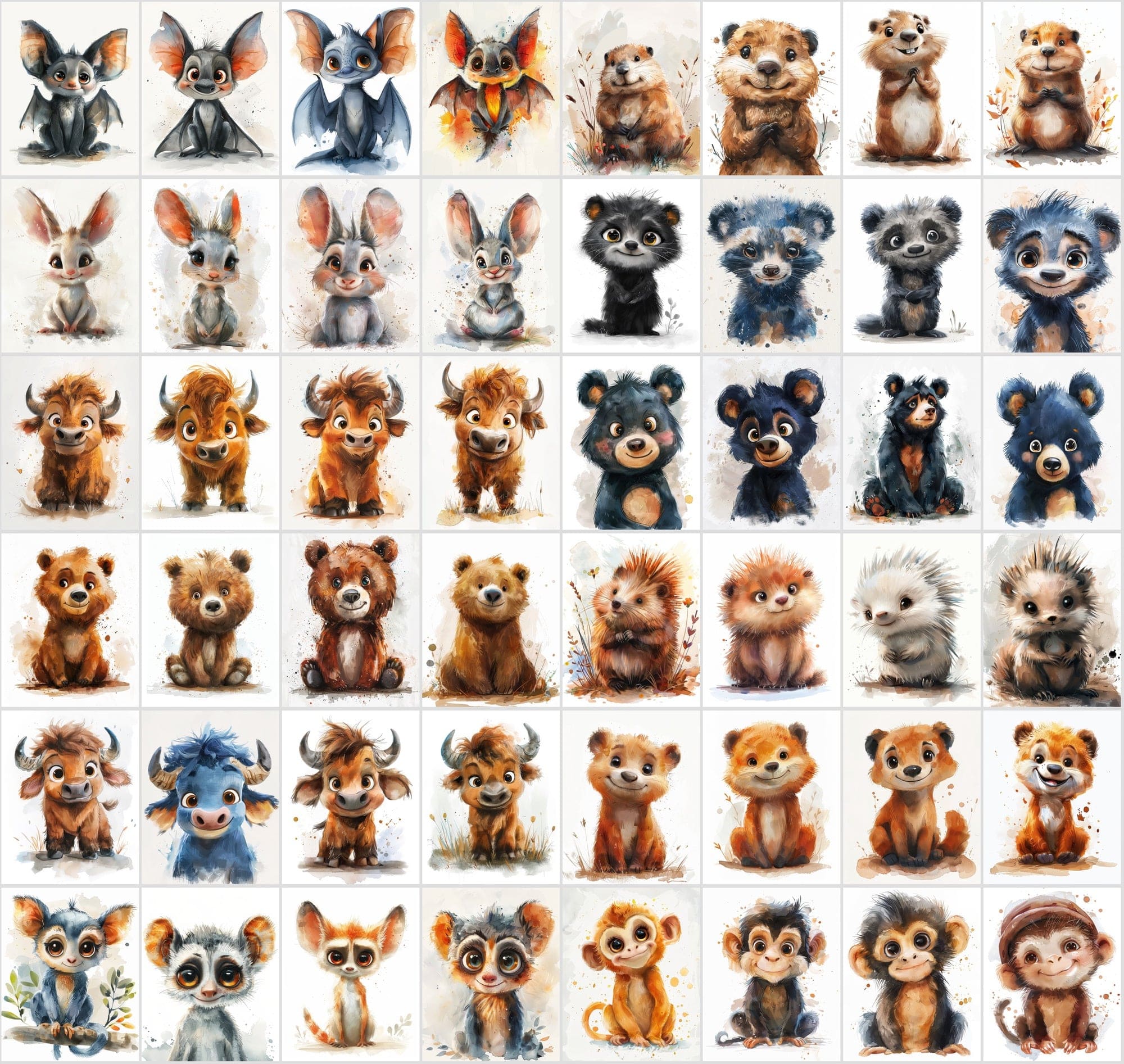 580 Cute Animal Watercolour Illustrations - Commercial License Included Digital Download Sumobundle