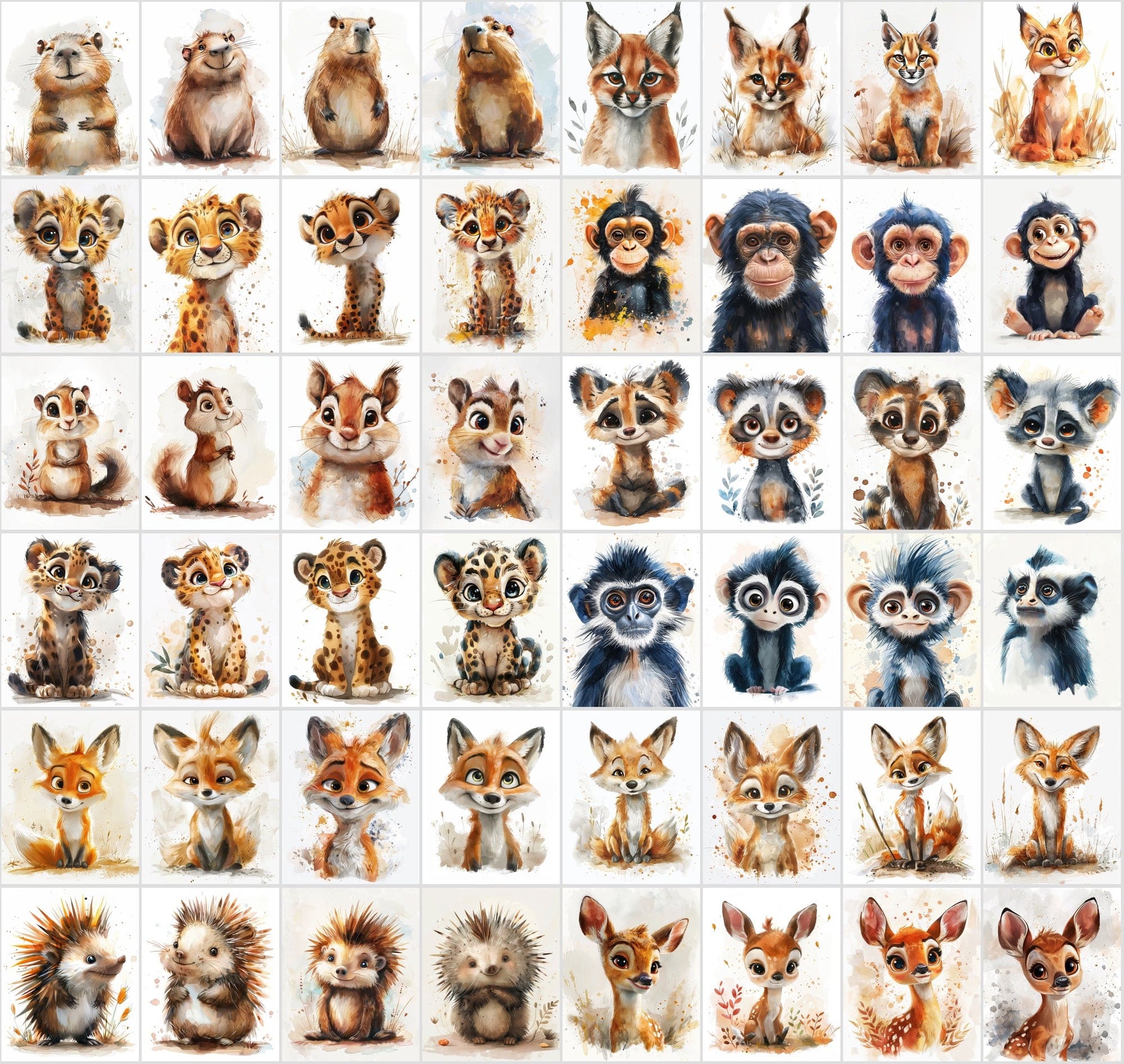 580 Cute Animal Watercolour Illustrations - Commercial License Included Digital Download Sumobundle