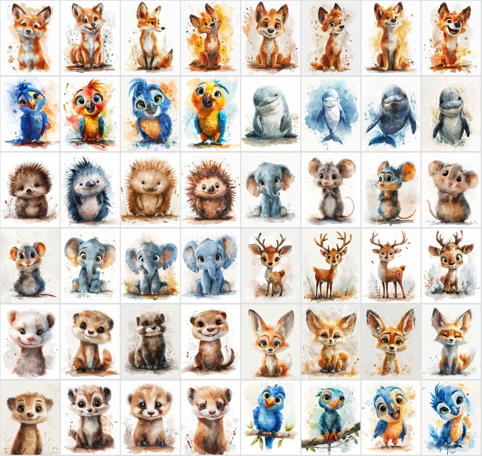 580 Cute Animal Watercolour Illustrations - Commercial License Included Digital Download Sumobundle