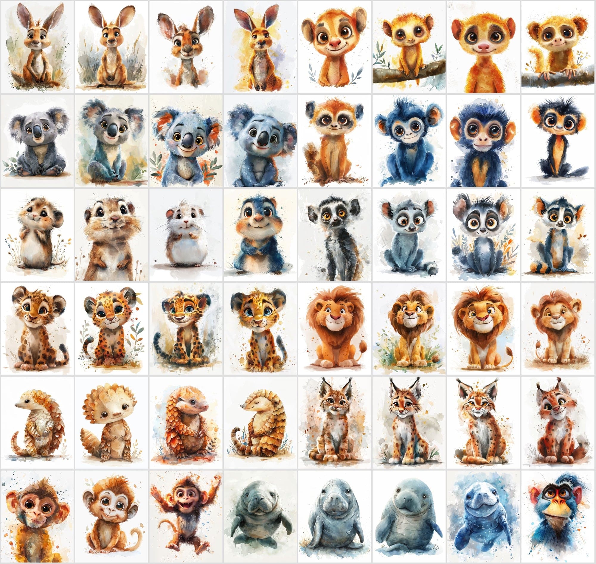 580 Cute Animal Watercolour Illustrations - Commercial License Included Digital Download Sumobundle