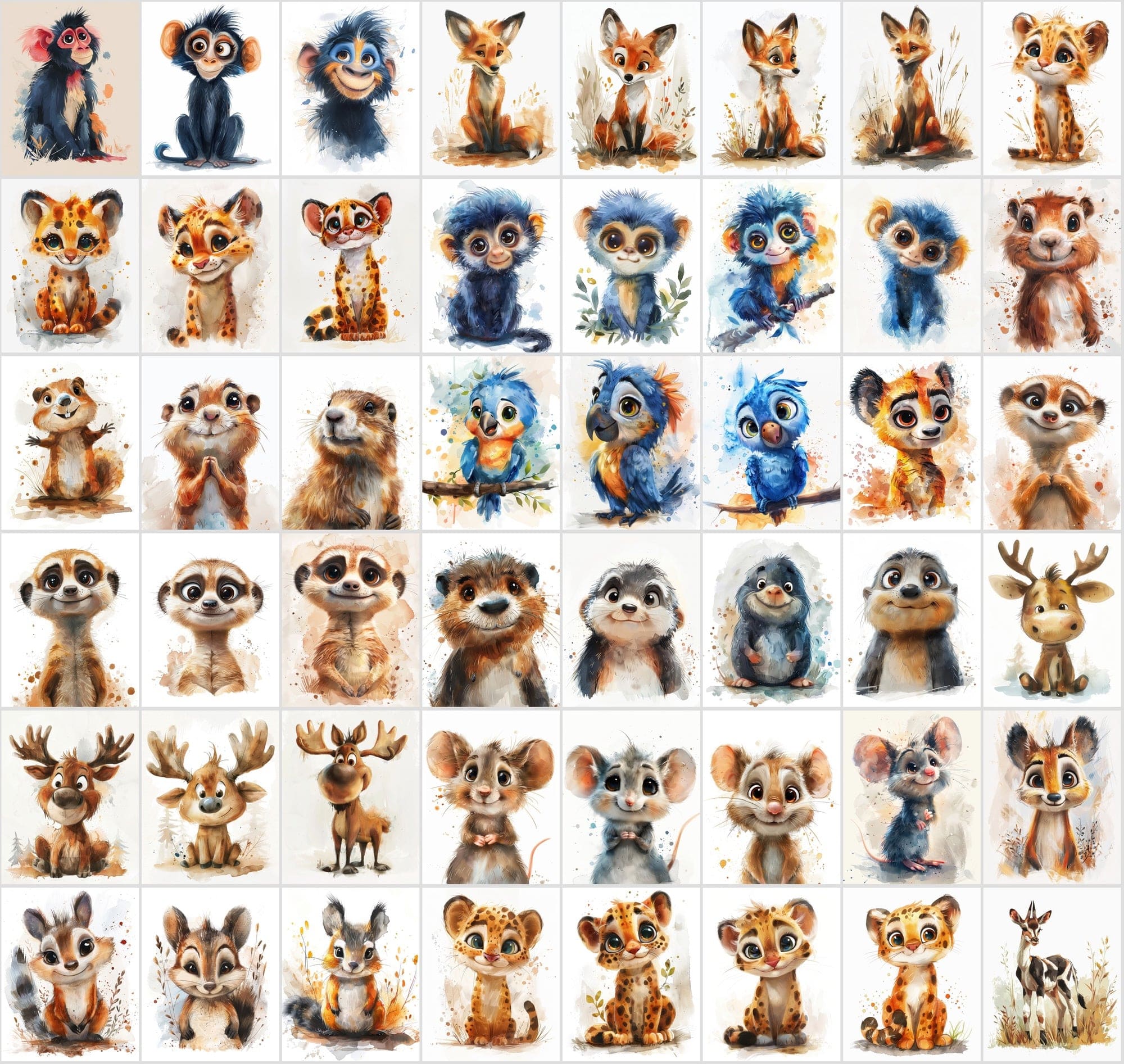 580 Cute Animal Watercolour Illustrations - Commercial License Included Digital Download Sumobundle