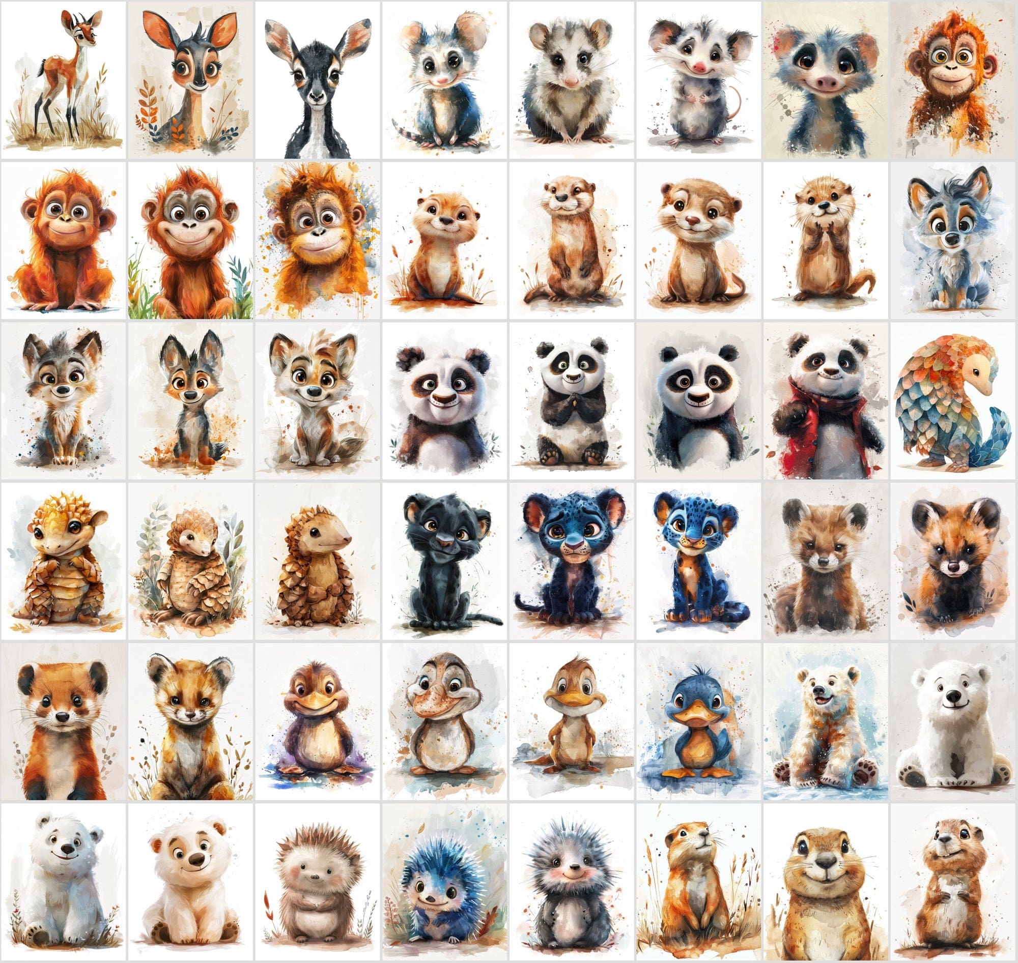 580 Cute Animal Watercolour Illustrations - Commercial License Included Digital Download Sumobundle