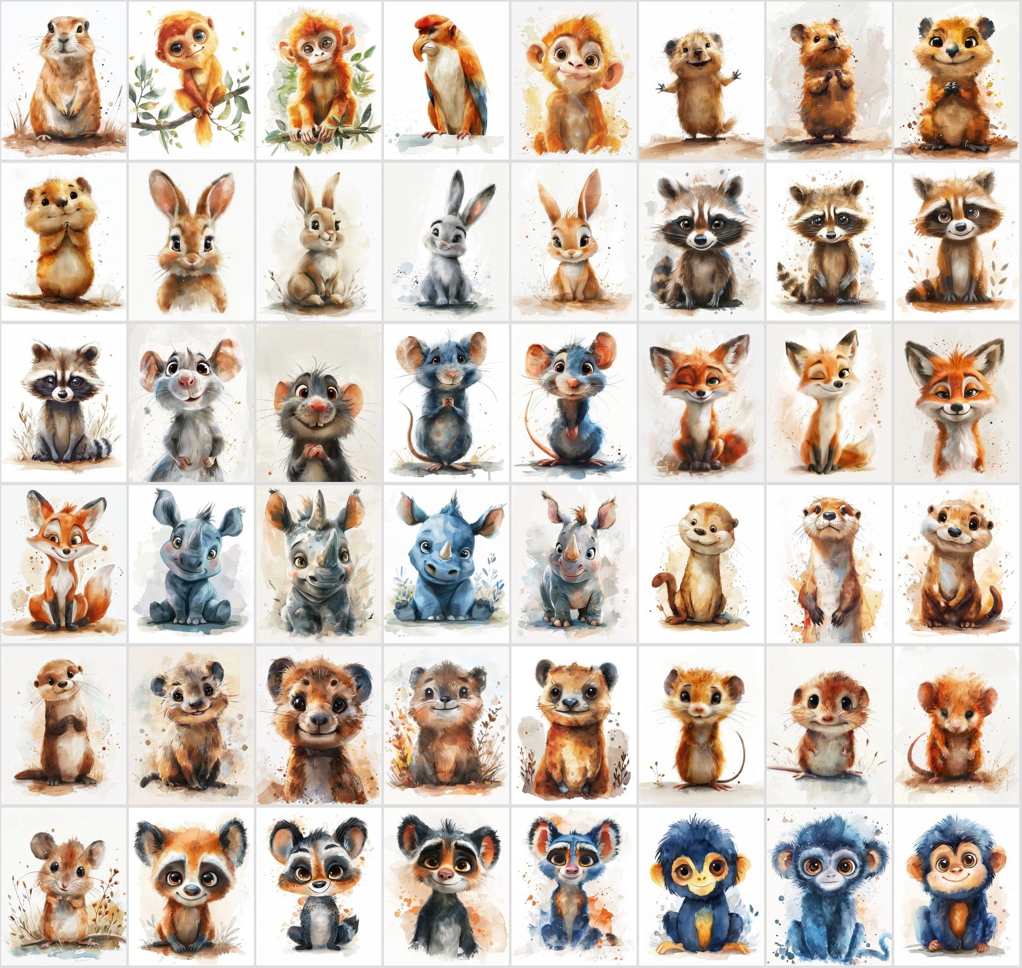 580 Cute Animal Watercolour Illustrations - Commercial License Included Digital Download Sumobundle