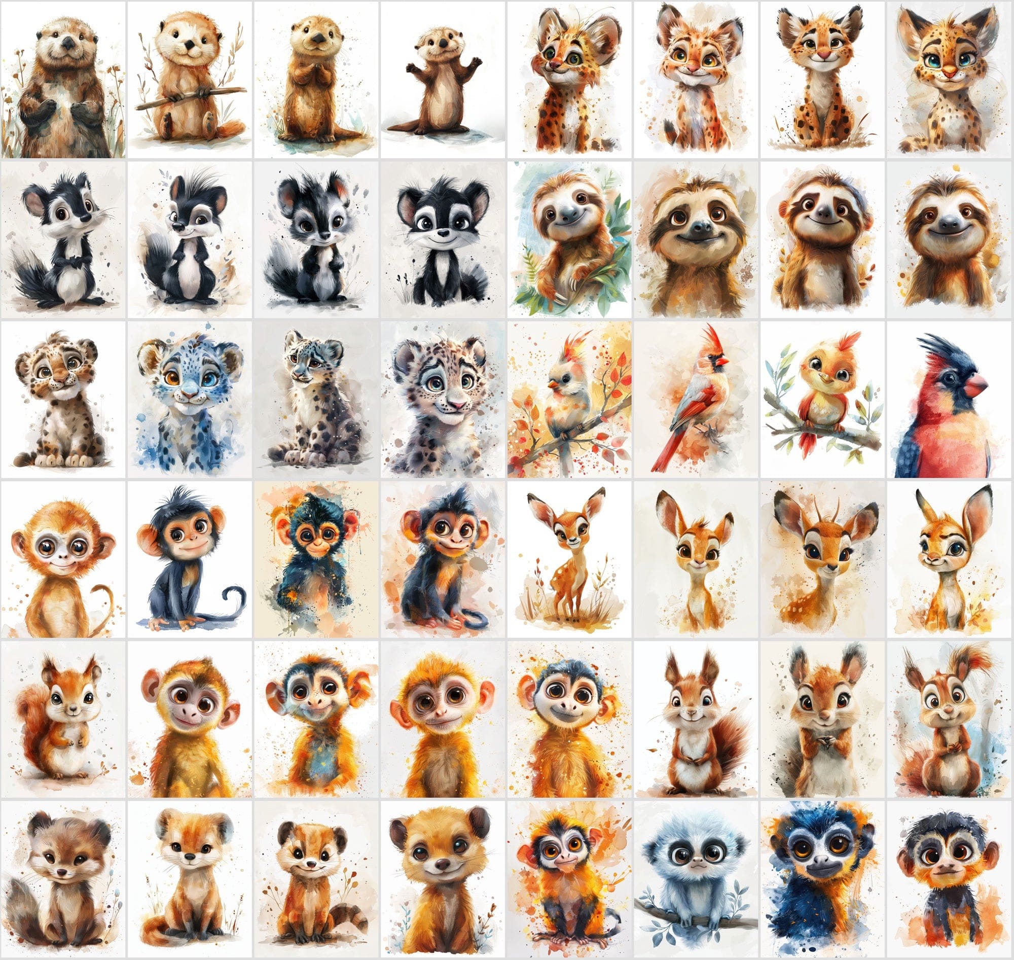 580 Cute Animal Watercolour Illustrations - Commercial License Included Digital Download Sumobundle