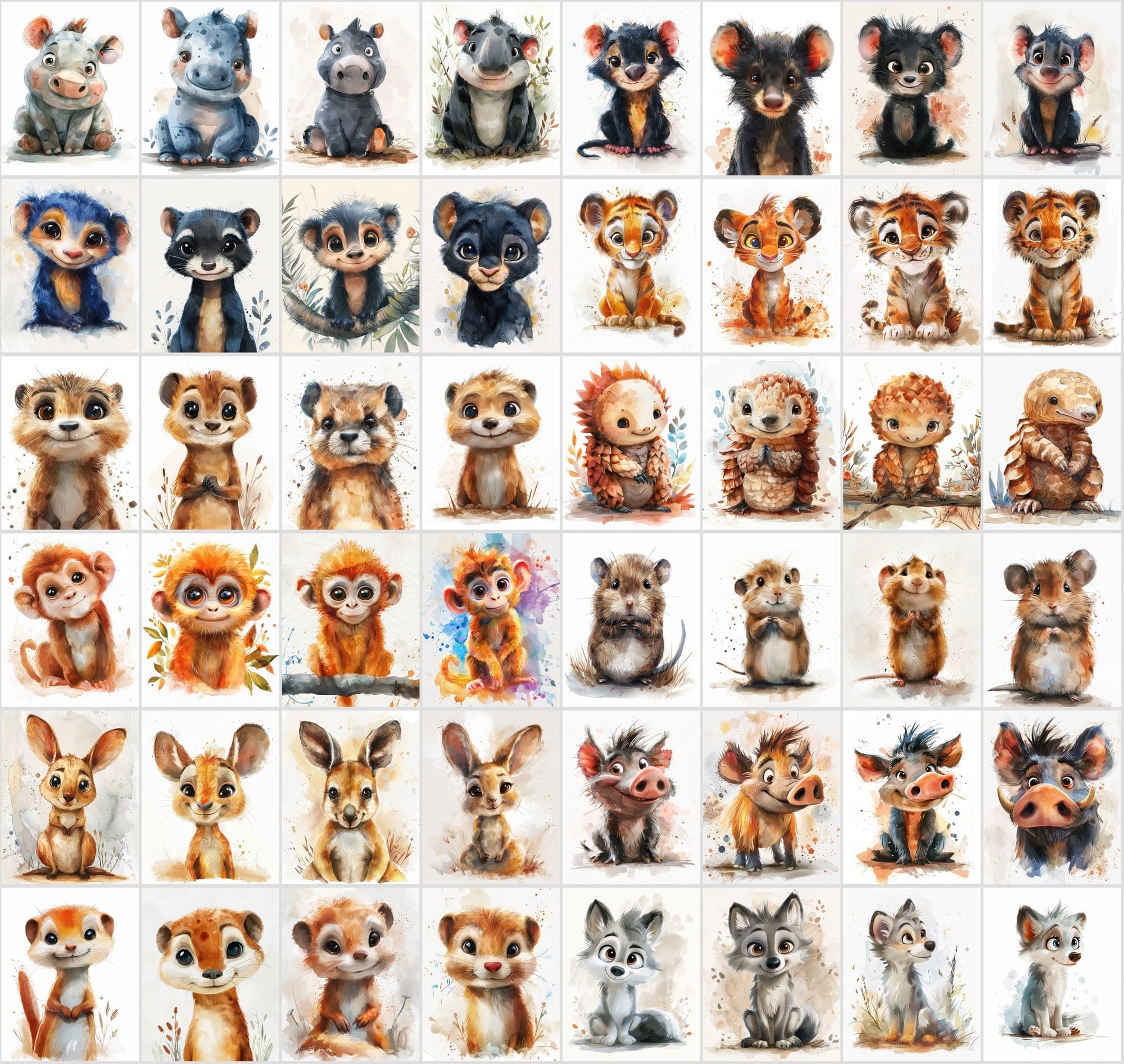 580 Cute Animal Watercolour Illustrations - Commercial License Included Digital Download Sumobundle