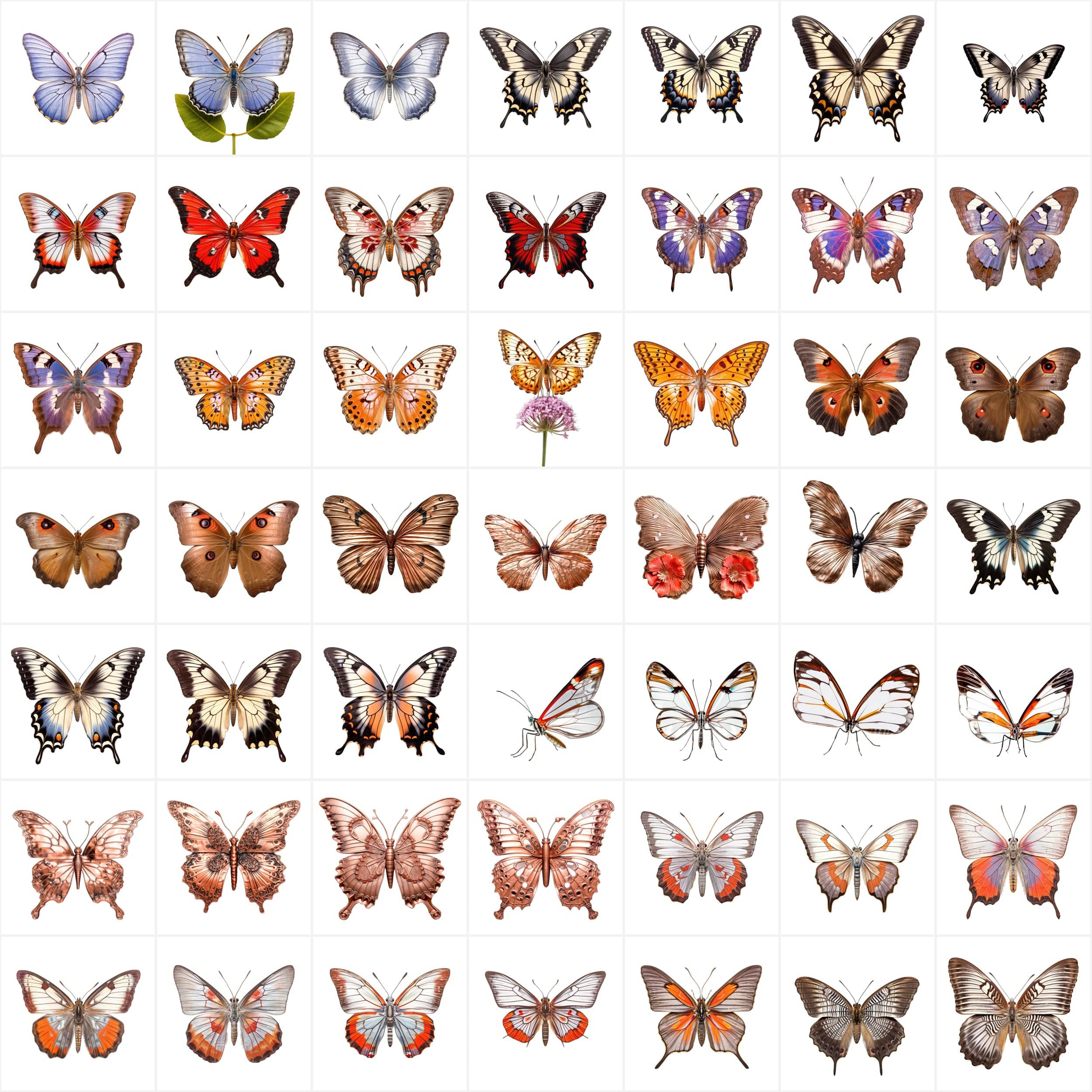 580 High-Resolution Transparent and White-Background Butterfly PNG Images for Commercial Use Digital Download Sumobundle