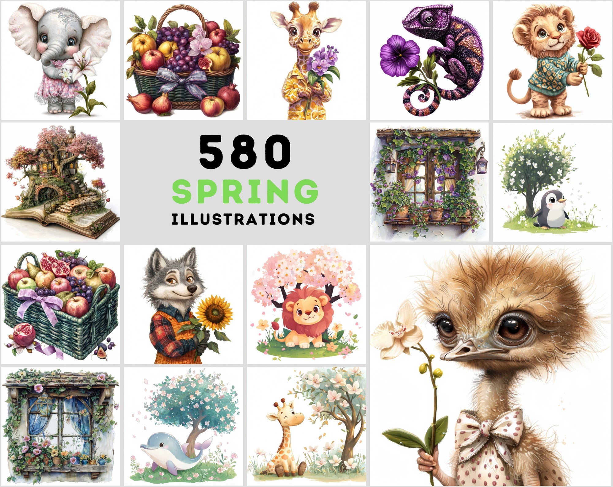 580 Spring Animal & Fairy Tale Illustrations – Cute Cartoon Clipart