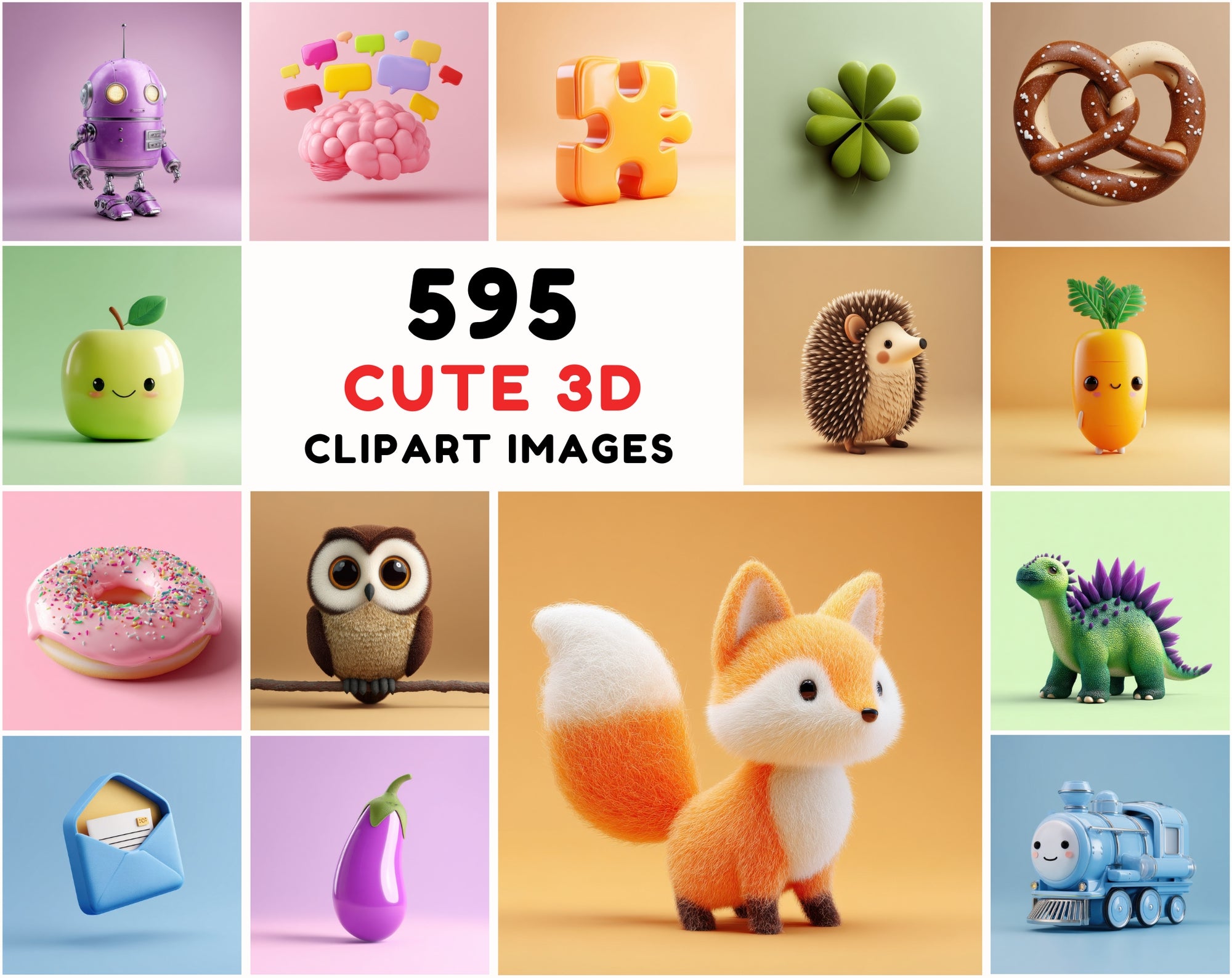 595 Cute 3D Clipart Images – High-Res JPGs with Commercial License