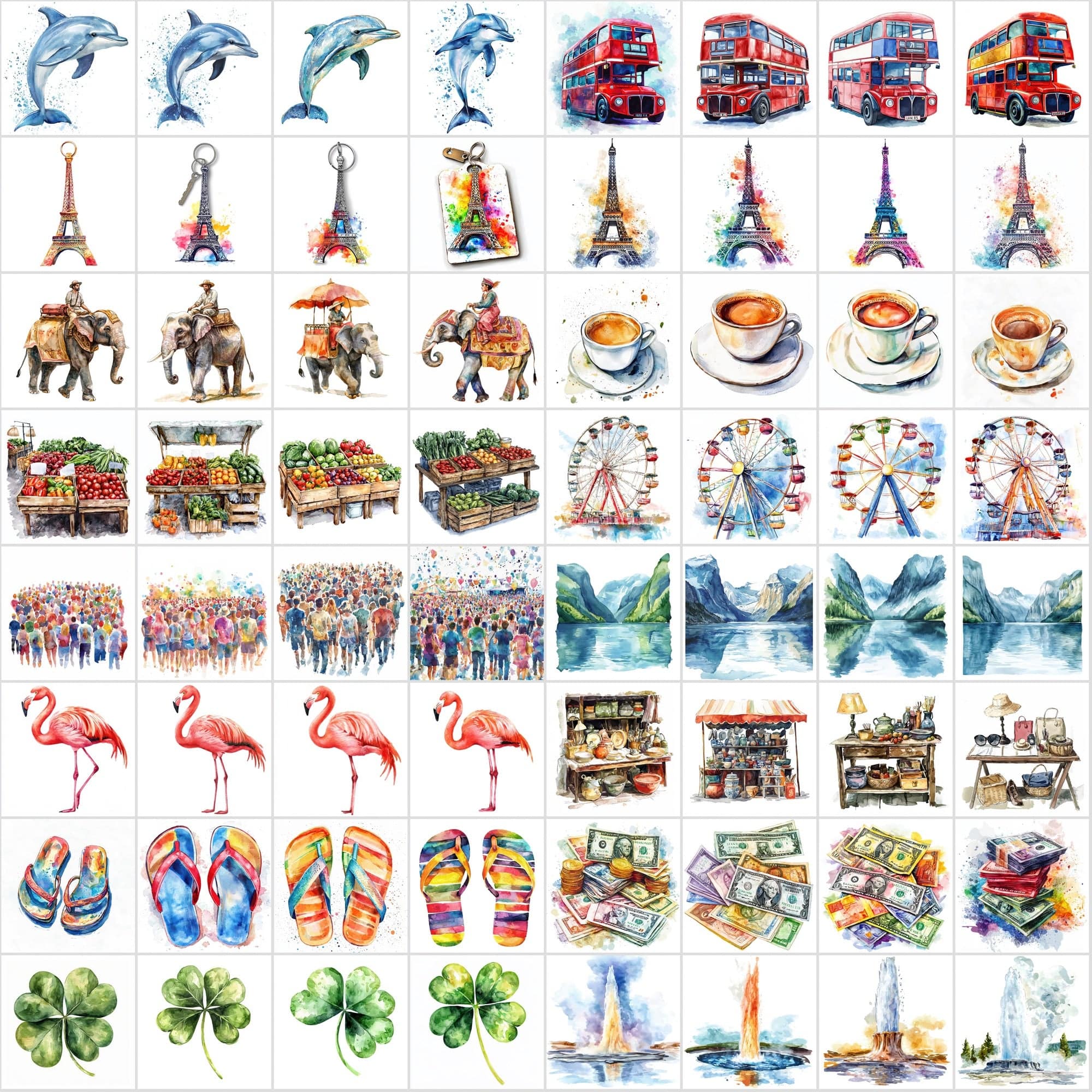 598 Travel Watercolor Illustrations | Adventure Art Pack Digital Download Sumobundle