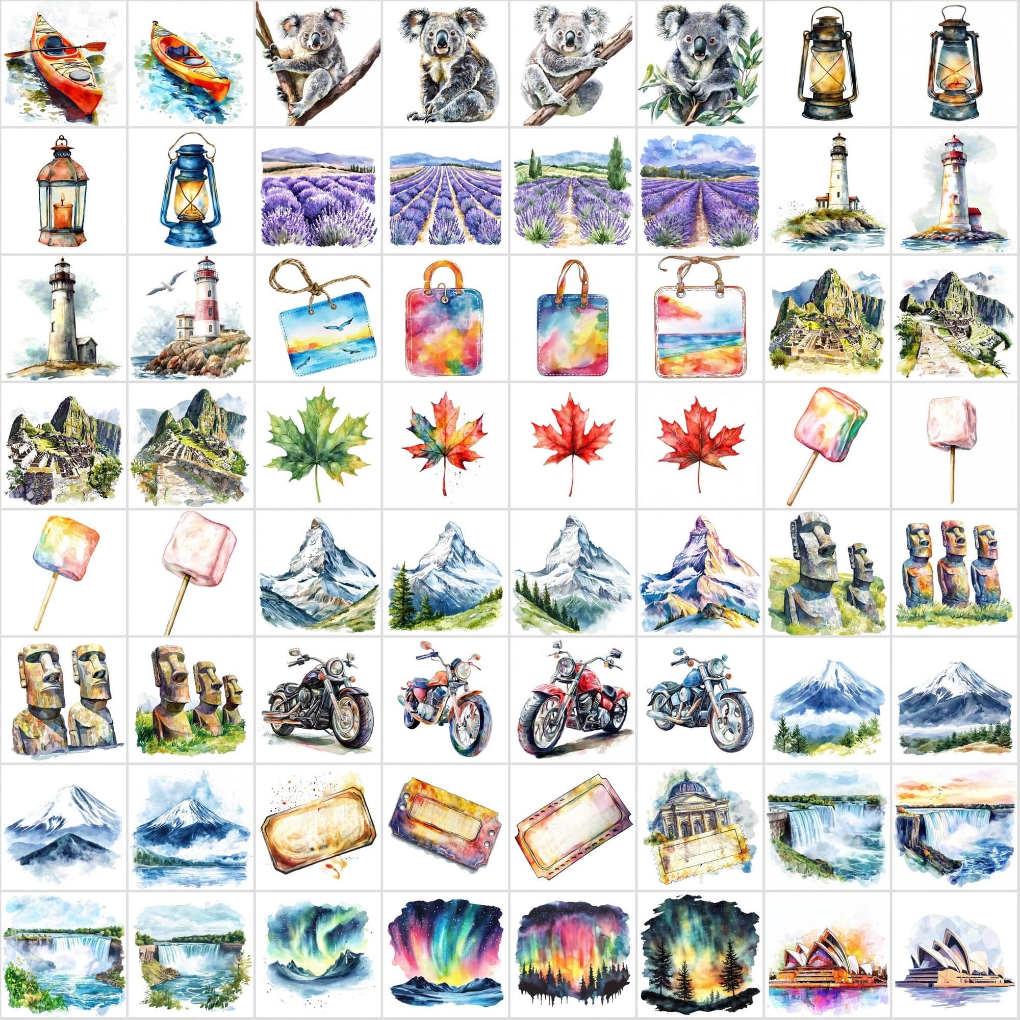 598 Travel Watercolor Illustrations | Adventure Art Pack Digital Download Sumobundle