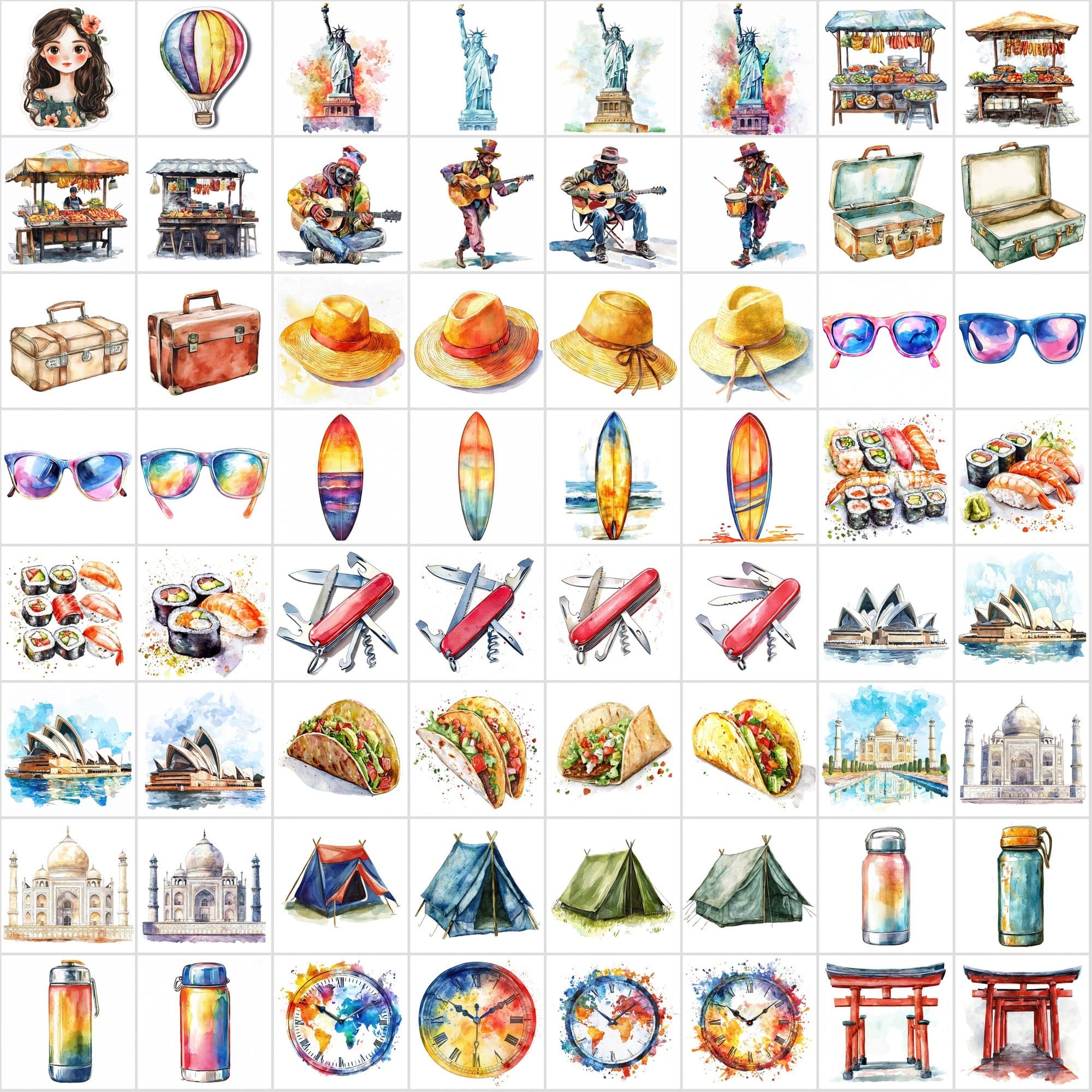 598 Travel Watercolor Illustrations | Adventure Art Pack Digital Download Sumobundle