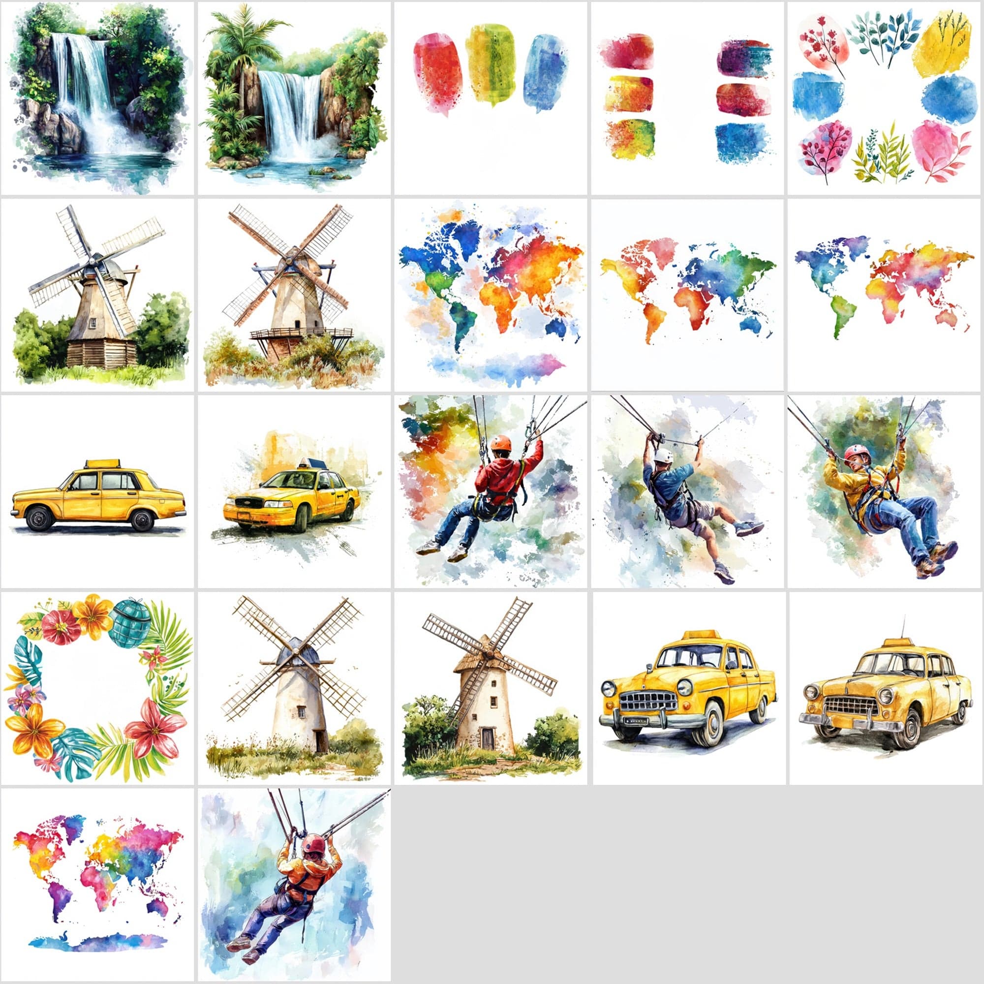 598 Travel Watercolor Illustrations | Adventure Art Pack Digital Download Sumobundle