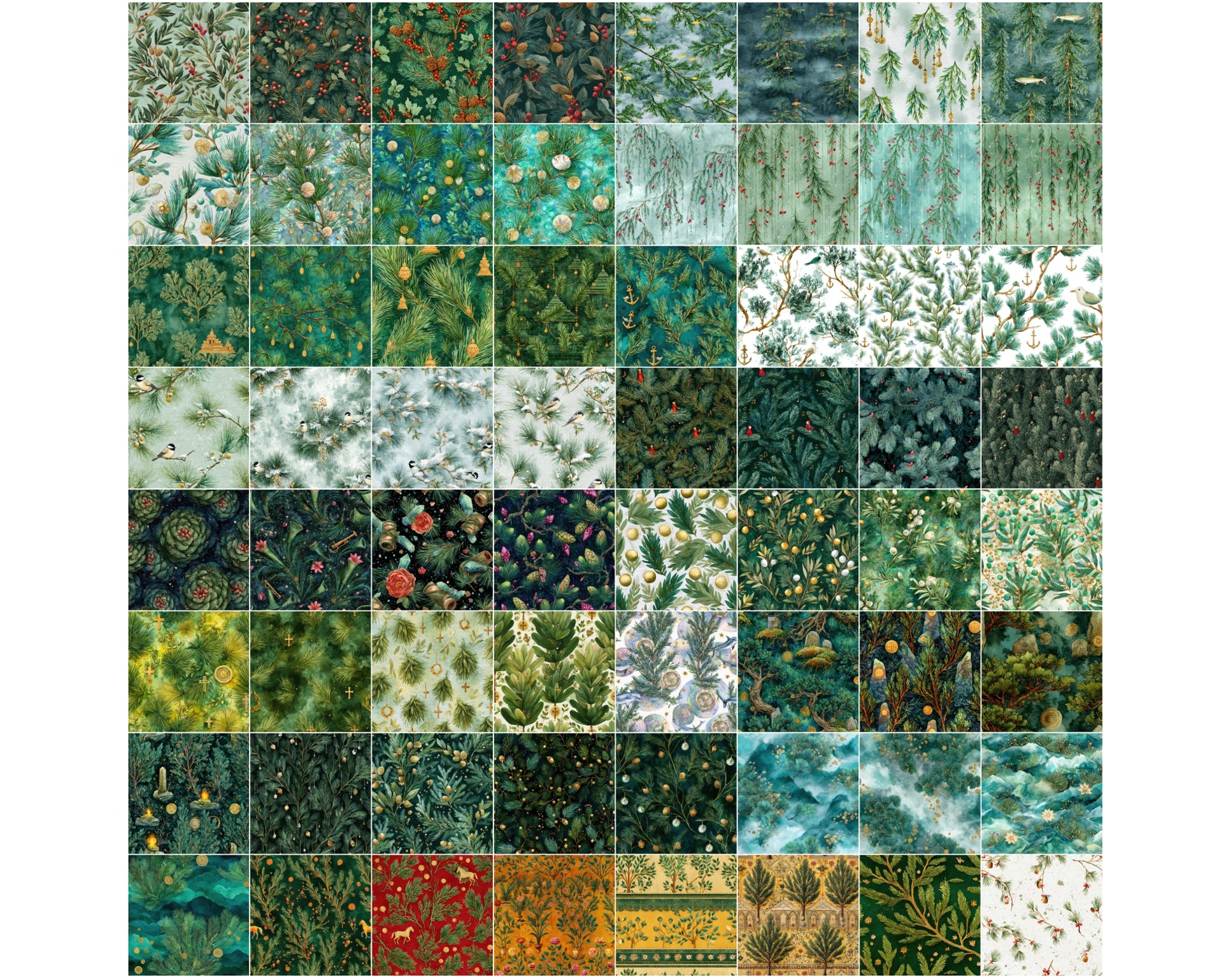 600 Watercolor Greenery Seamless Patterns – Fir, Pine & Holiday Botanical Backgrounds