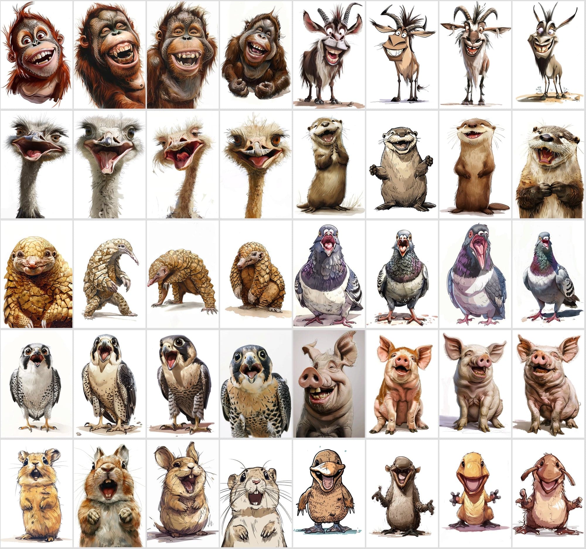 600 Caricature Animals Collection: High-Res Digital Wildlife Art for Commercial Use Digital Download Sumobundle