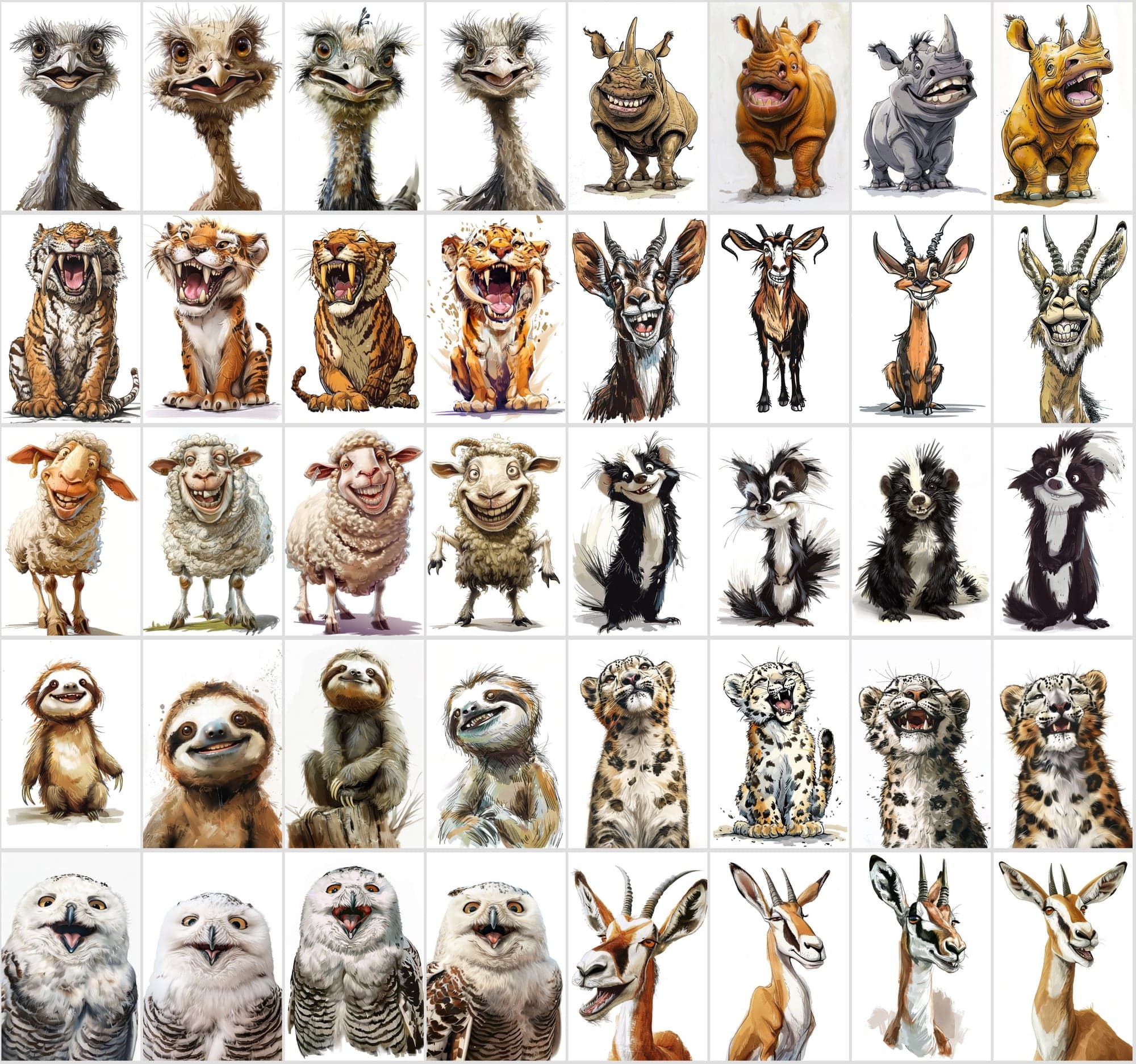 600 Caricature Animals Collection: High-Res Digital Wildlife Art for Commercial Use Digital Download Sumobundle