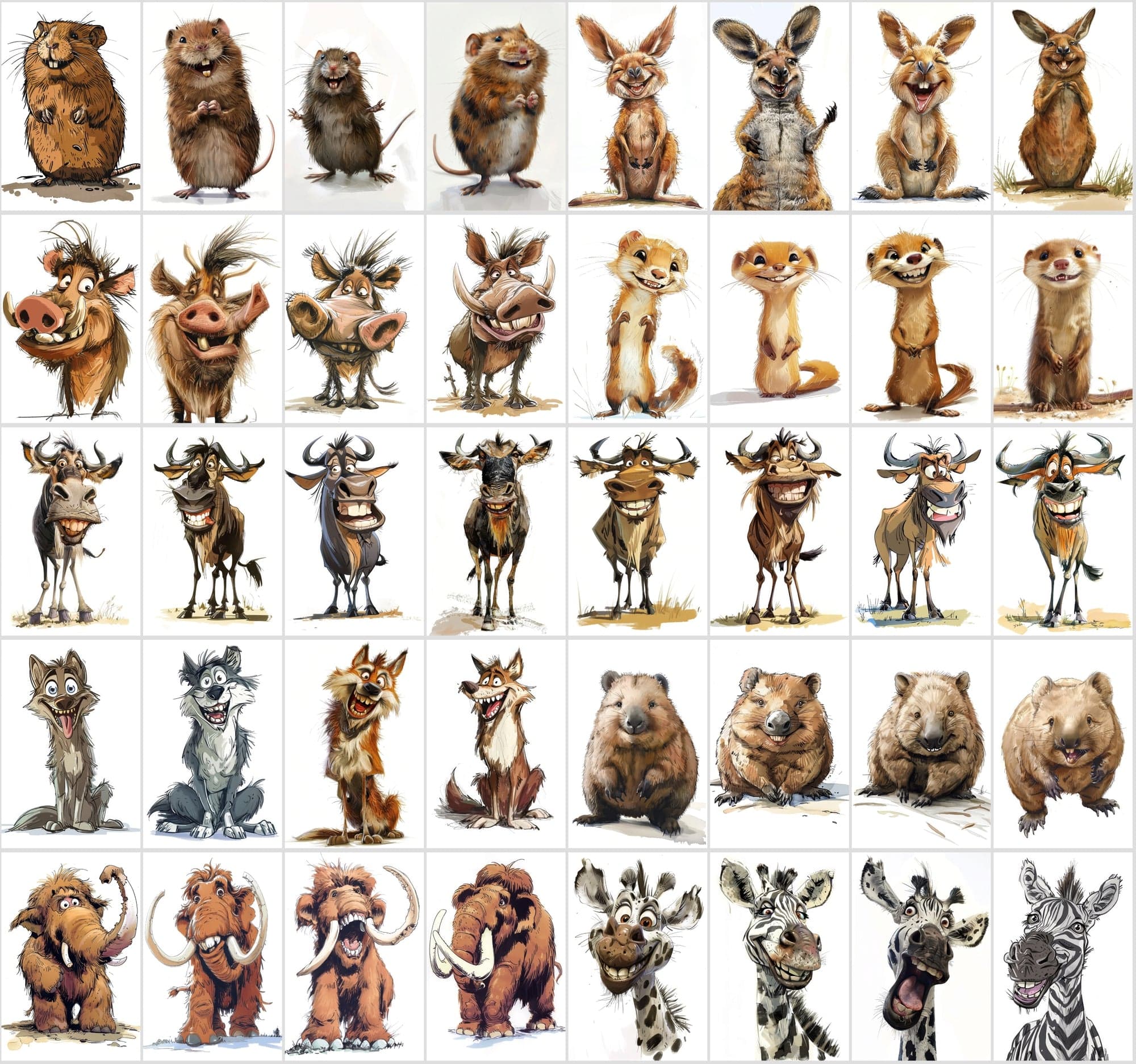 600 Caricature Animals Collection: High-Res Digital Wildlife Art for Commercial Use Digital Download Sumobundle