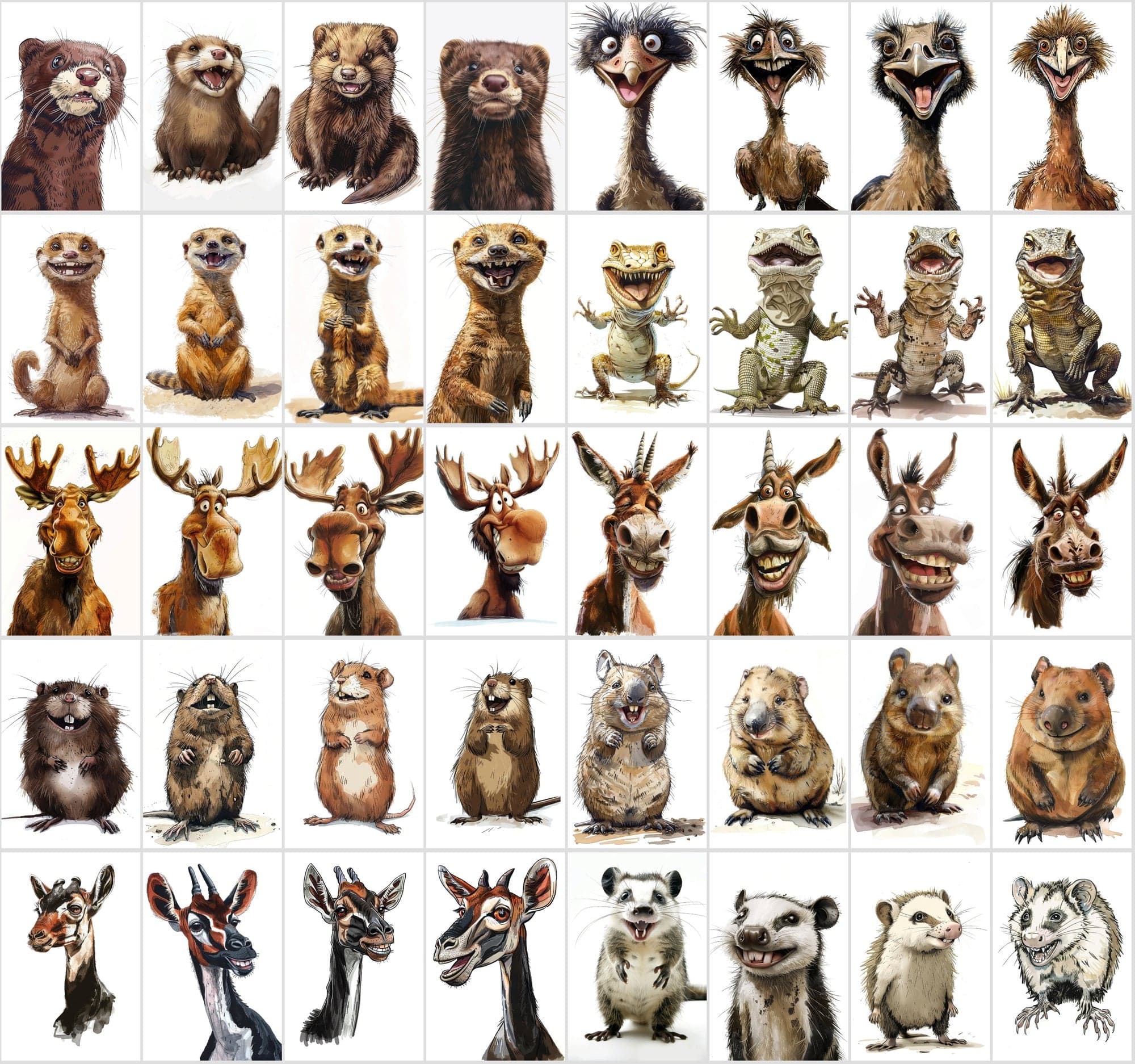 600 Caricature Animals Collection: High-Res Digital Wildlife Art for Commercial Use Digital Download Sumobundle