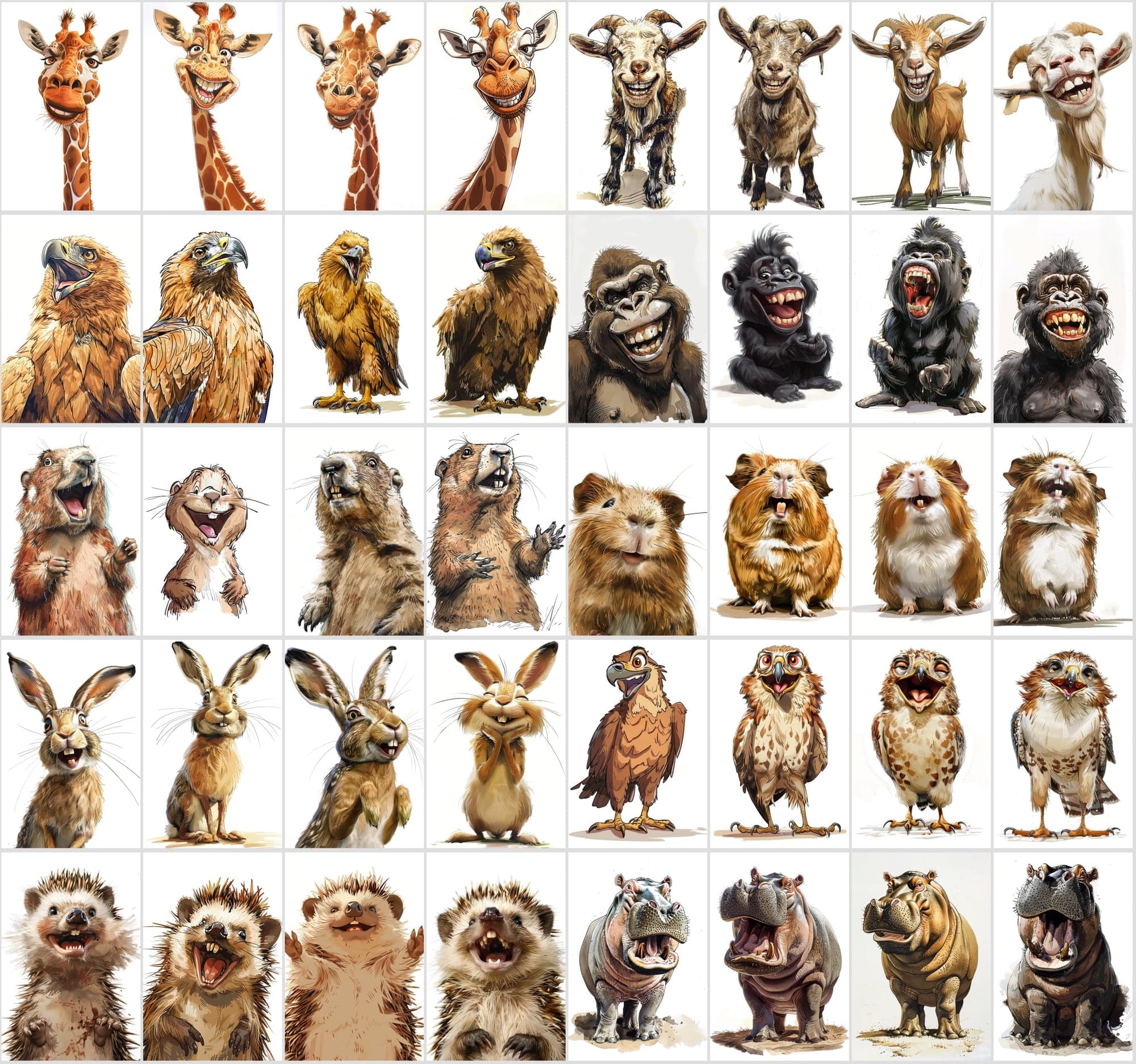 600 Caricature Animals Collection: High-Res Digital Wildlife Art for Commercial Use Digital Download Sumobundle