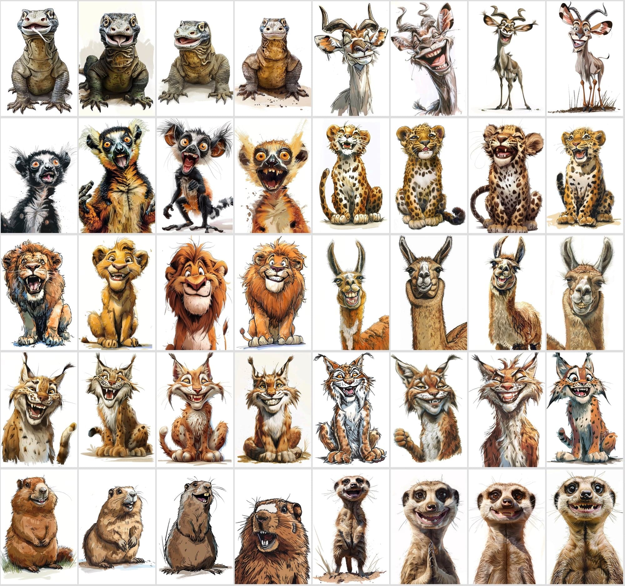 600 Caricature Animals Collection: High-Res Digital Wildlife Art for Commercial Use Digital Download Sumobundle