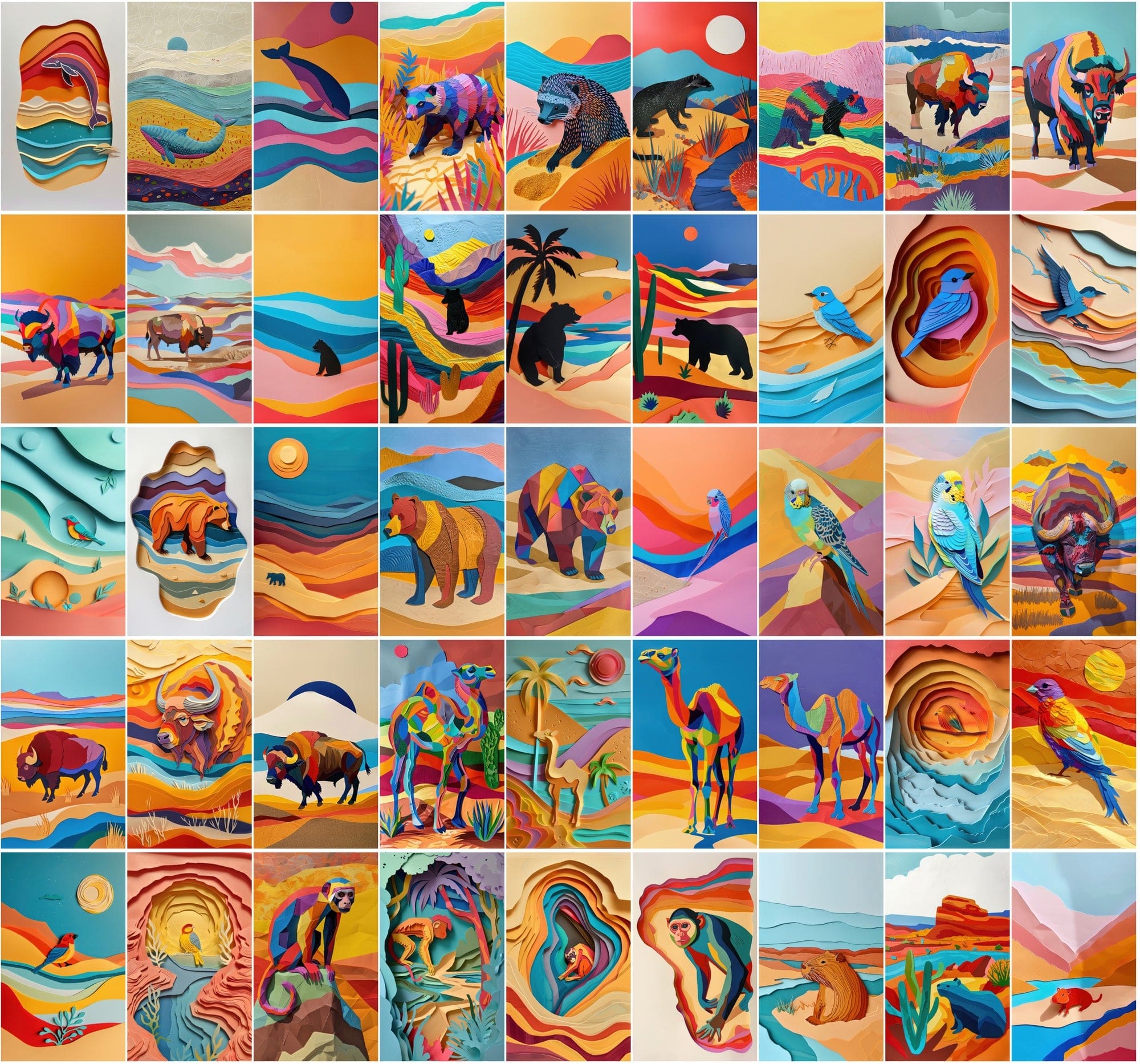 600 Colorful Animal Images with Paper Cut Look Digital Download Sumobundle