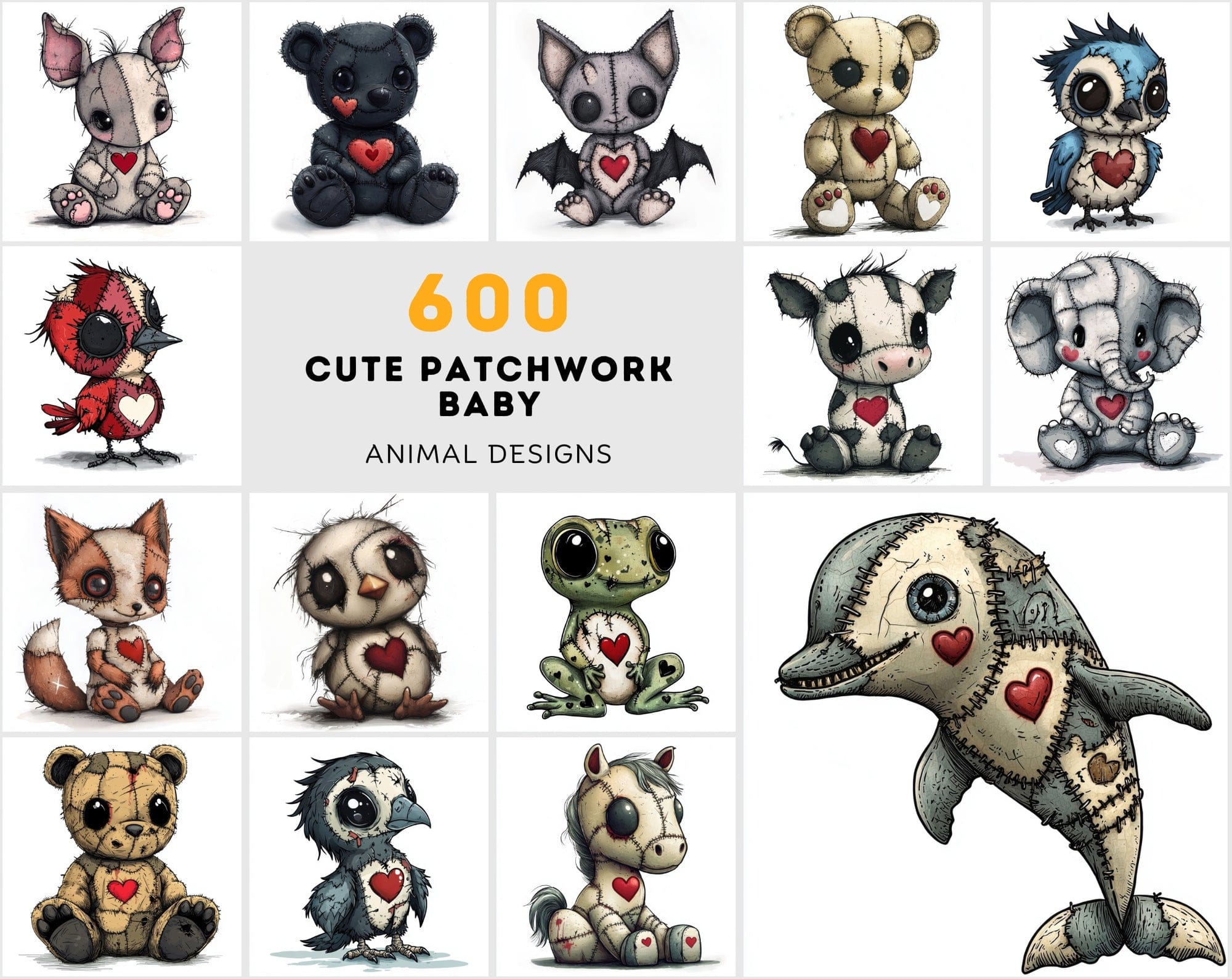 600 Cute Cartoon Baby Animal Patchwork Digital Download Sumobundle