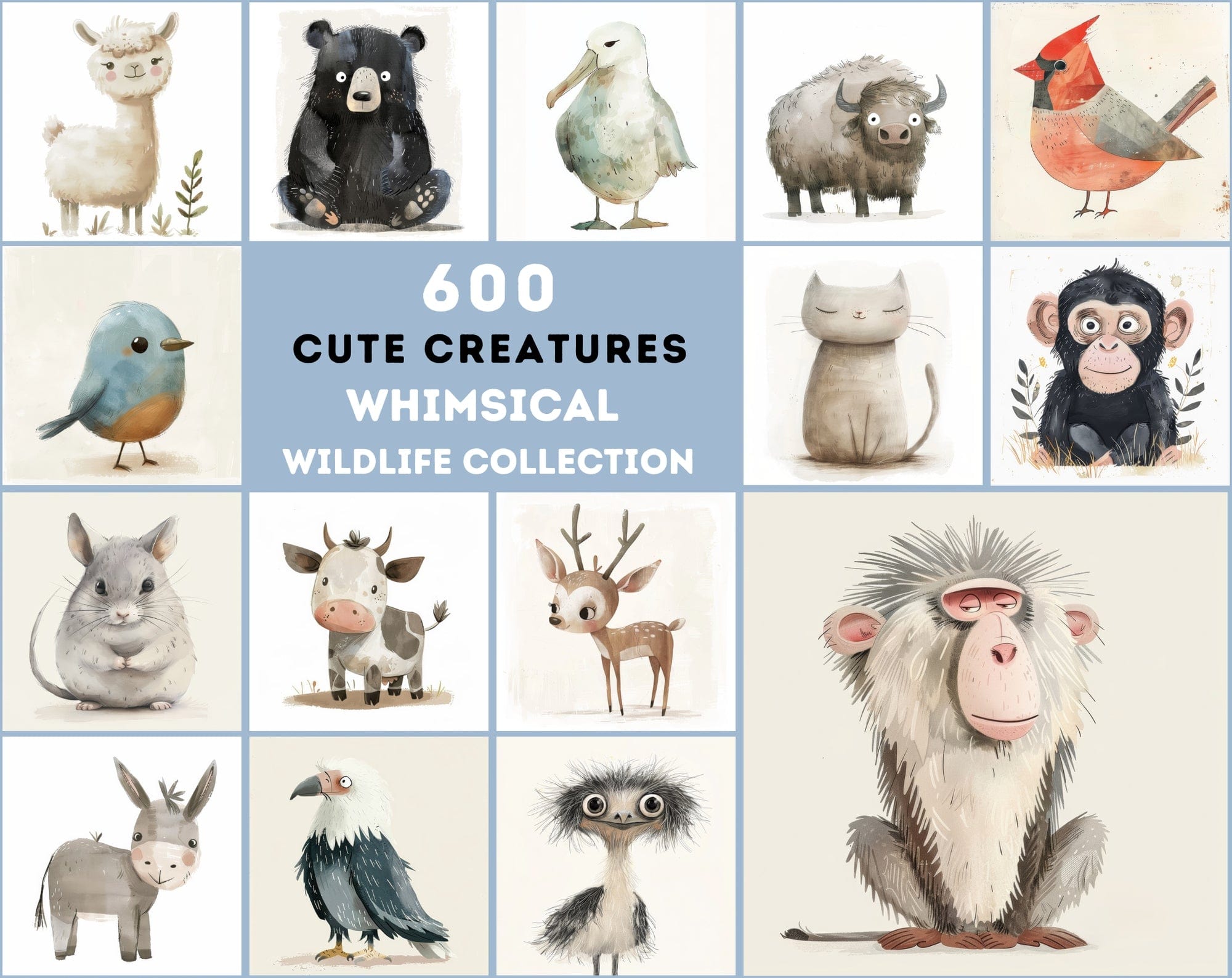 600 Cute Creatures - Whimsical Wildlife Collection Digital Download Sumobundle